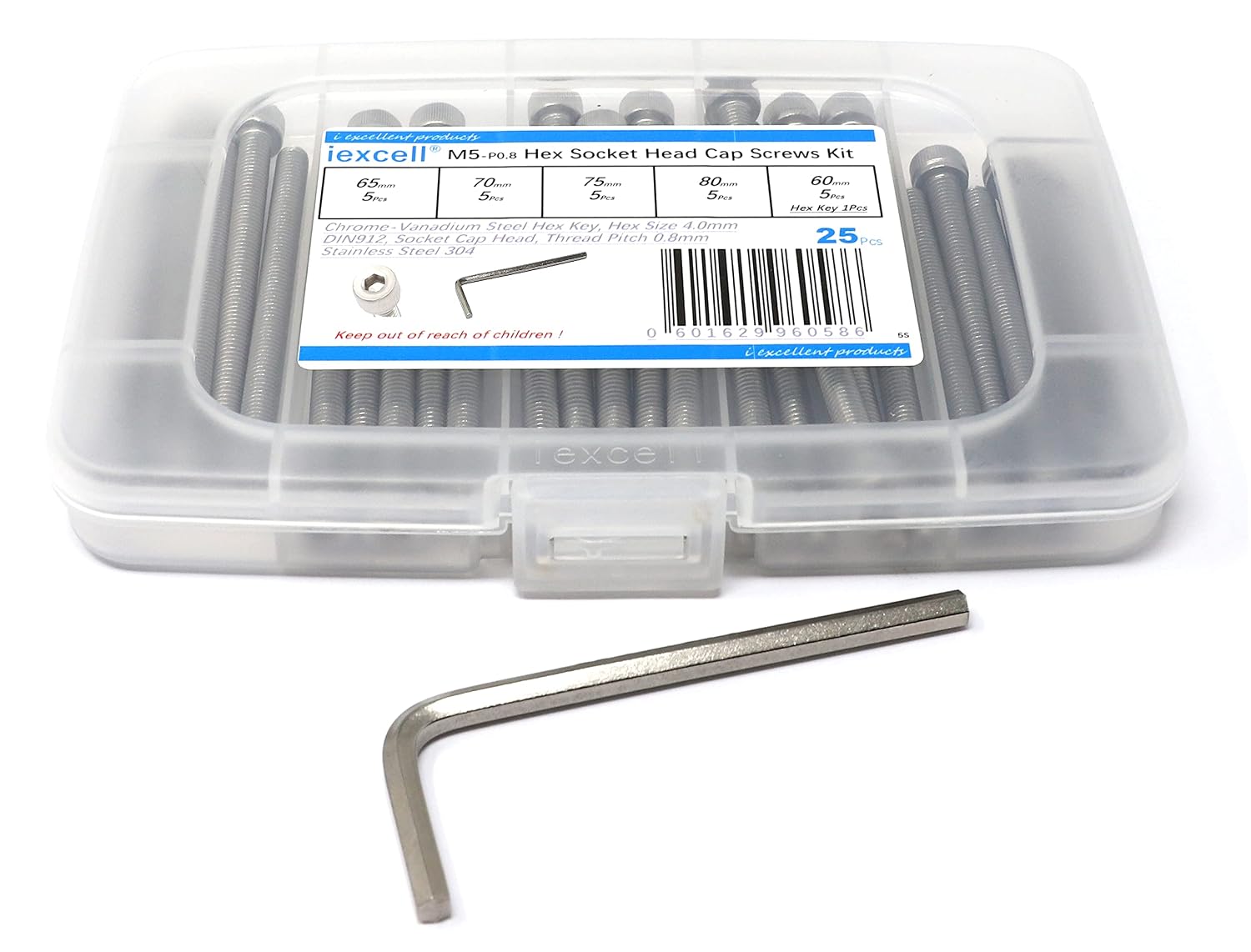 iexcell 20 Pcs M8 x 30/35/40/45/50 mm Stainless Steel 304 Hex Socket Head Cap Screws Bolts Assortment, Fully Threaded