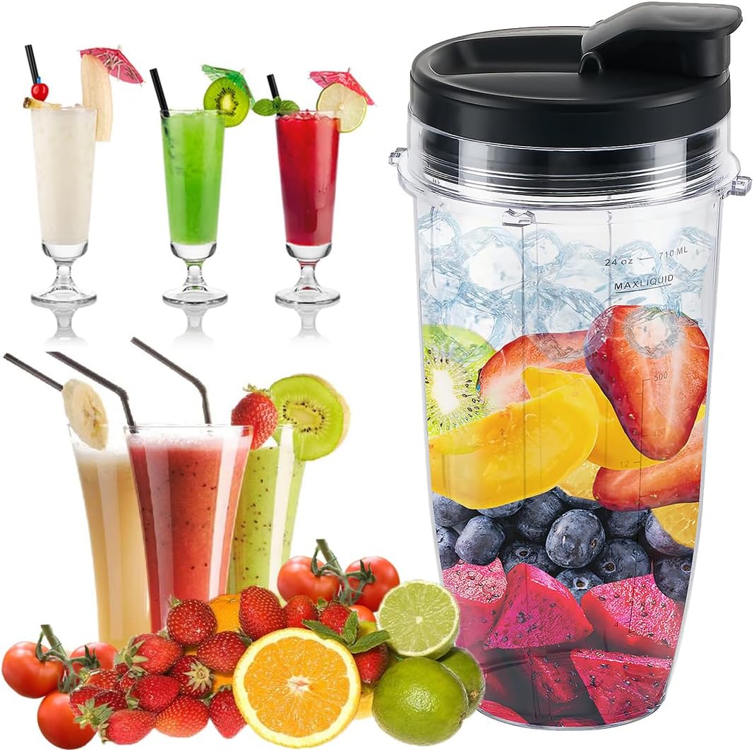 Replacement 24oz Blender Cup with Sip & Seal Lid For Nutri Ninja BL450 BL456 BL480 BL482 BL640 BL642 BL682 BN751 BN801 Foodi SS101 SS151 SS351 SS401