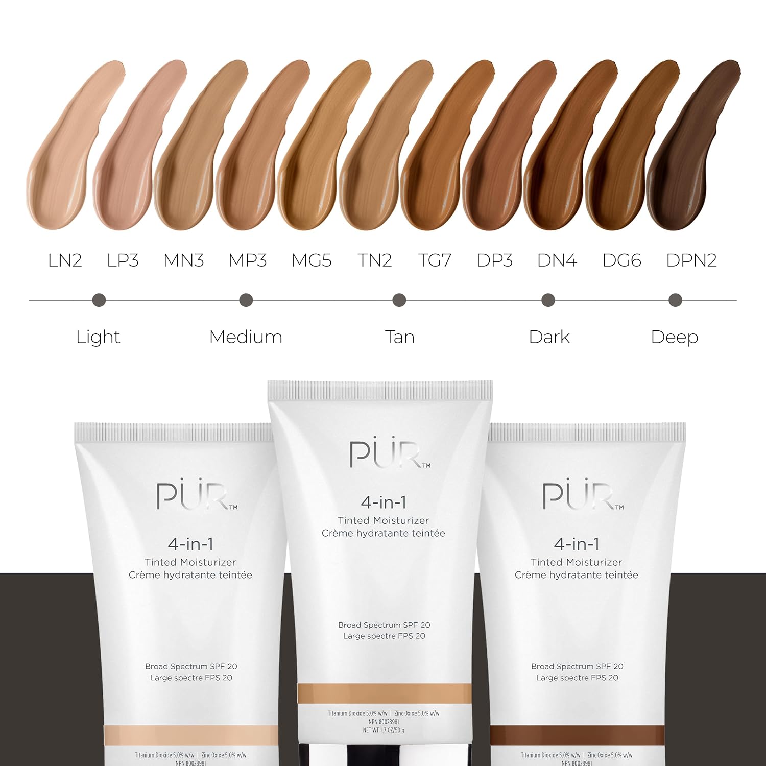 PÜR MINERALS 4-in-1 Tinted Moisturizer With SPF 20 - Hydrating Face Moisturizer, Primer, & Foundation With Shea Butter