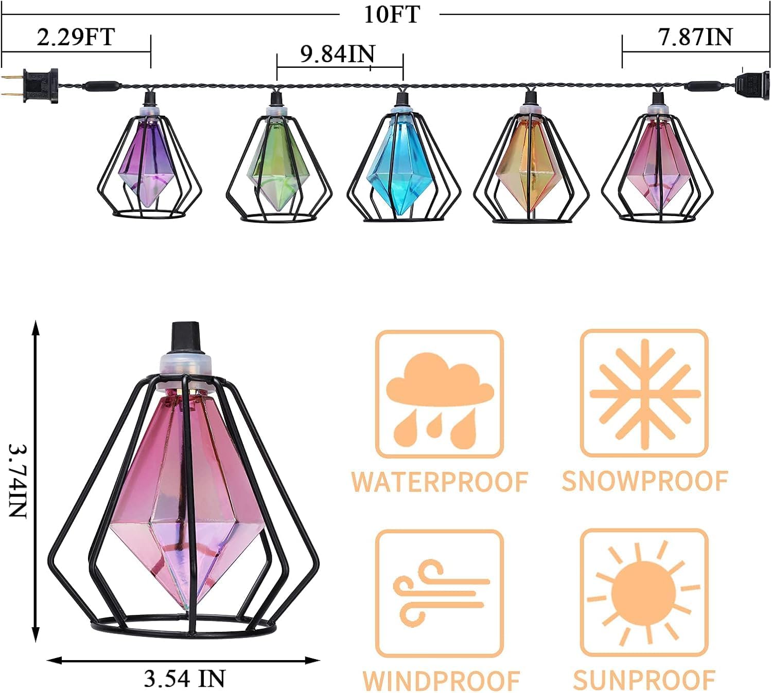 Vigdur Pineapple String Lights, 10FT Multicolor Patio Lights Outdoor