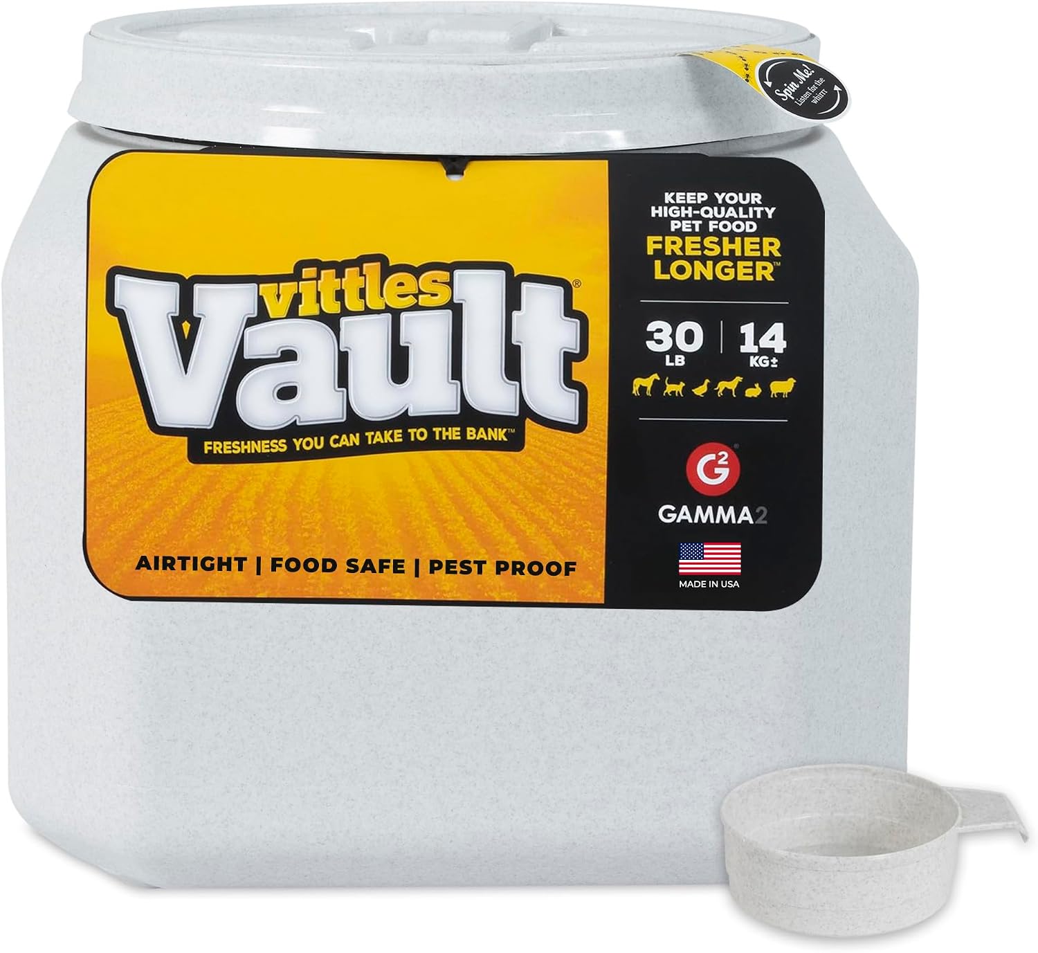 Gamma2 Vittles Vault Pet Food Storage Containers - Sealed Dog and Cat Food Storage Container, Fits up to 25lbs, Made in the USA - [12"L x 13.75"H] | Made in USA, 12 inch long by 13.75 inch tall, airtight lid keeps kibble fresh and pests out, a durable pa…