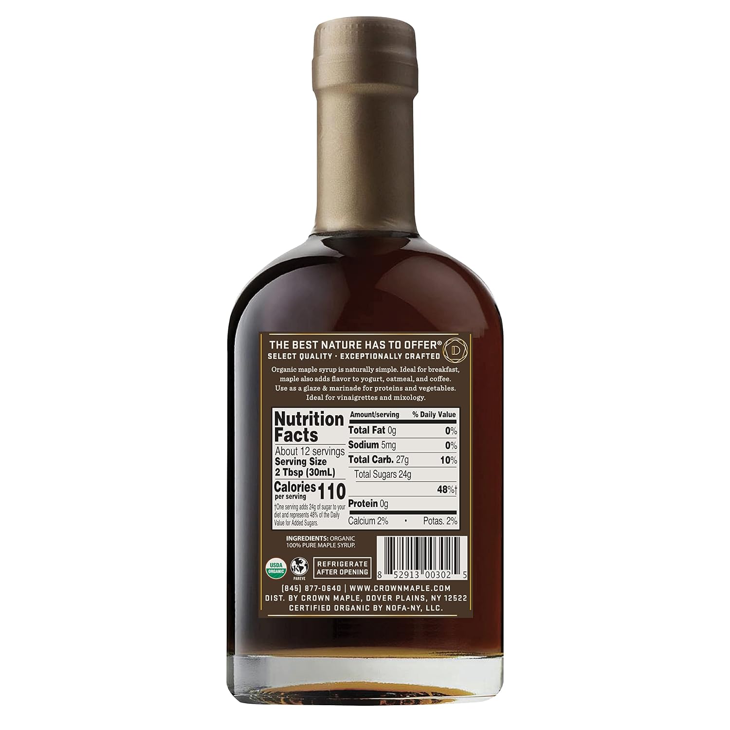 Crown Maple Organic 100% Pure Amber Color Rich Taste Maple Syrup, Flavor Marinades, Cocktails, Pancakes, Squash & Bacon, 12.7 Fl Oz