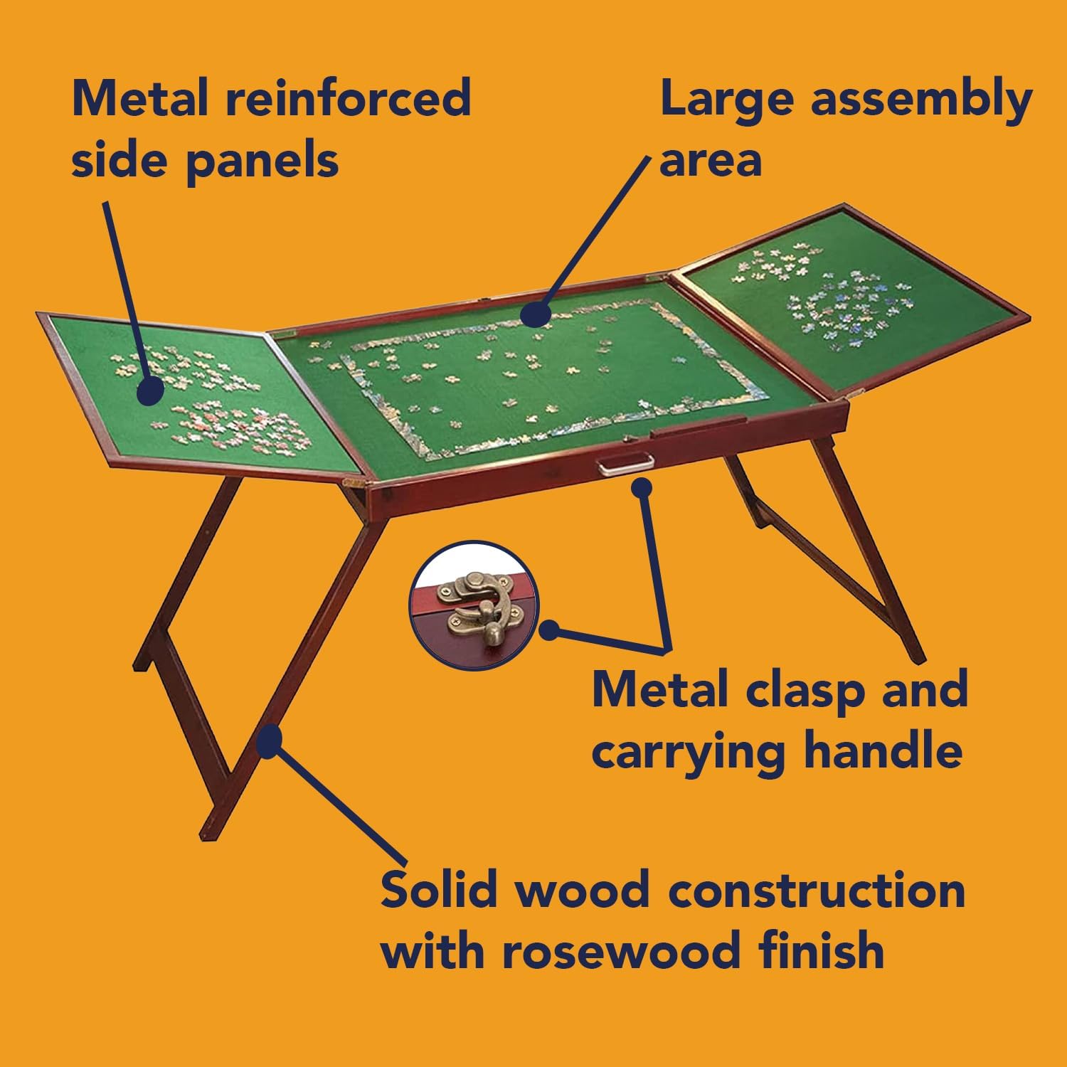 Bits and Pieces Fold-and-go Wooden Jigsaw Puzzle Table with Legs Folding Puzzle Board 1500 Pieces, Non-Slip Top, Carry Handle
