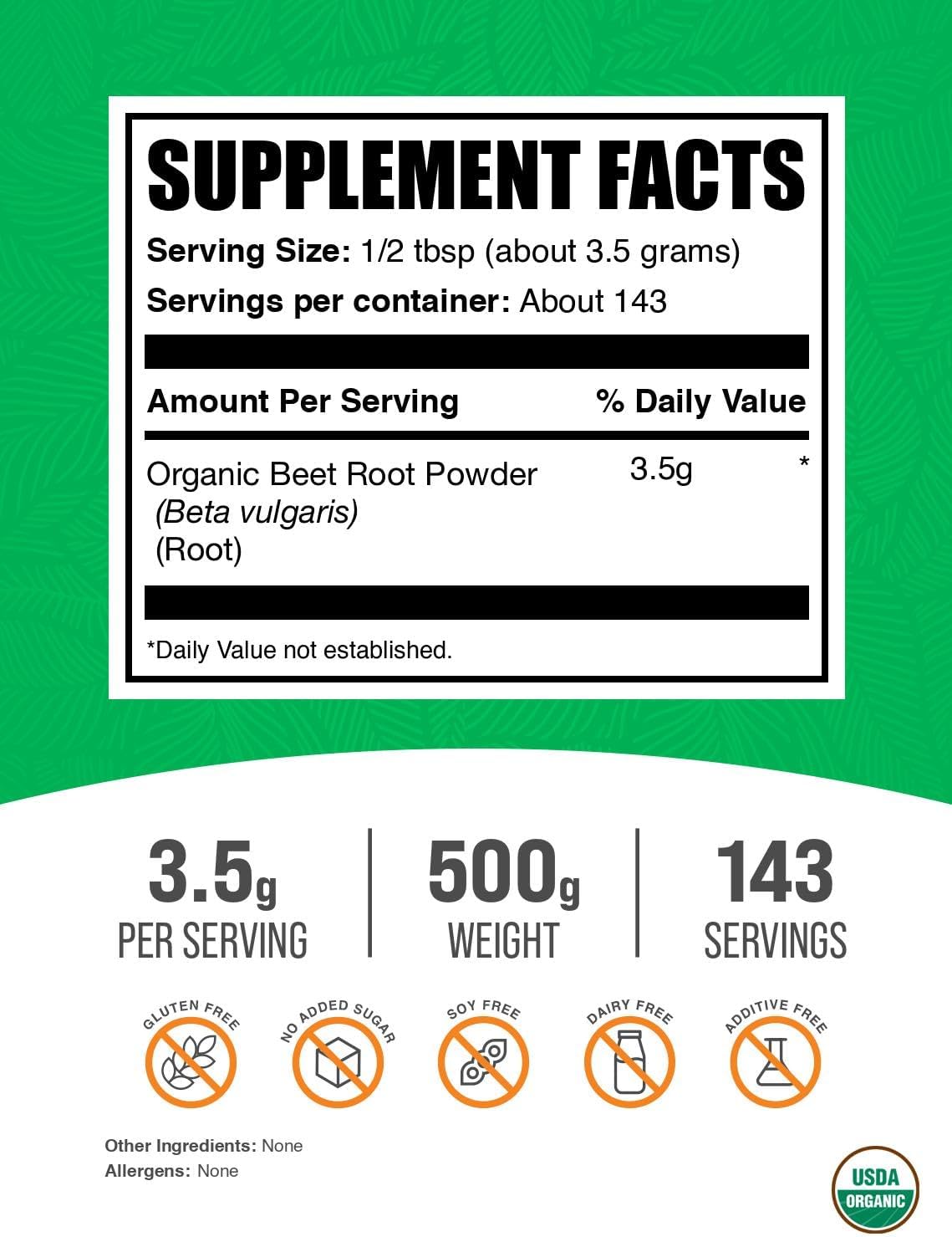 BulkSupplements.com Organic Beet Root Powder - Superfood Supplement, Beet Root Supplements - Vegan & Gluten Free, 3.5g per Serving, 1kg (2.2 lbs) (Pack of 1)