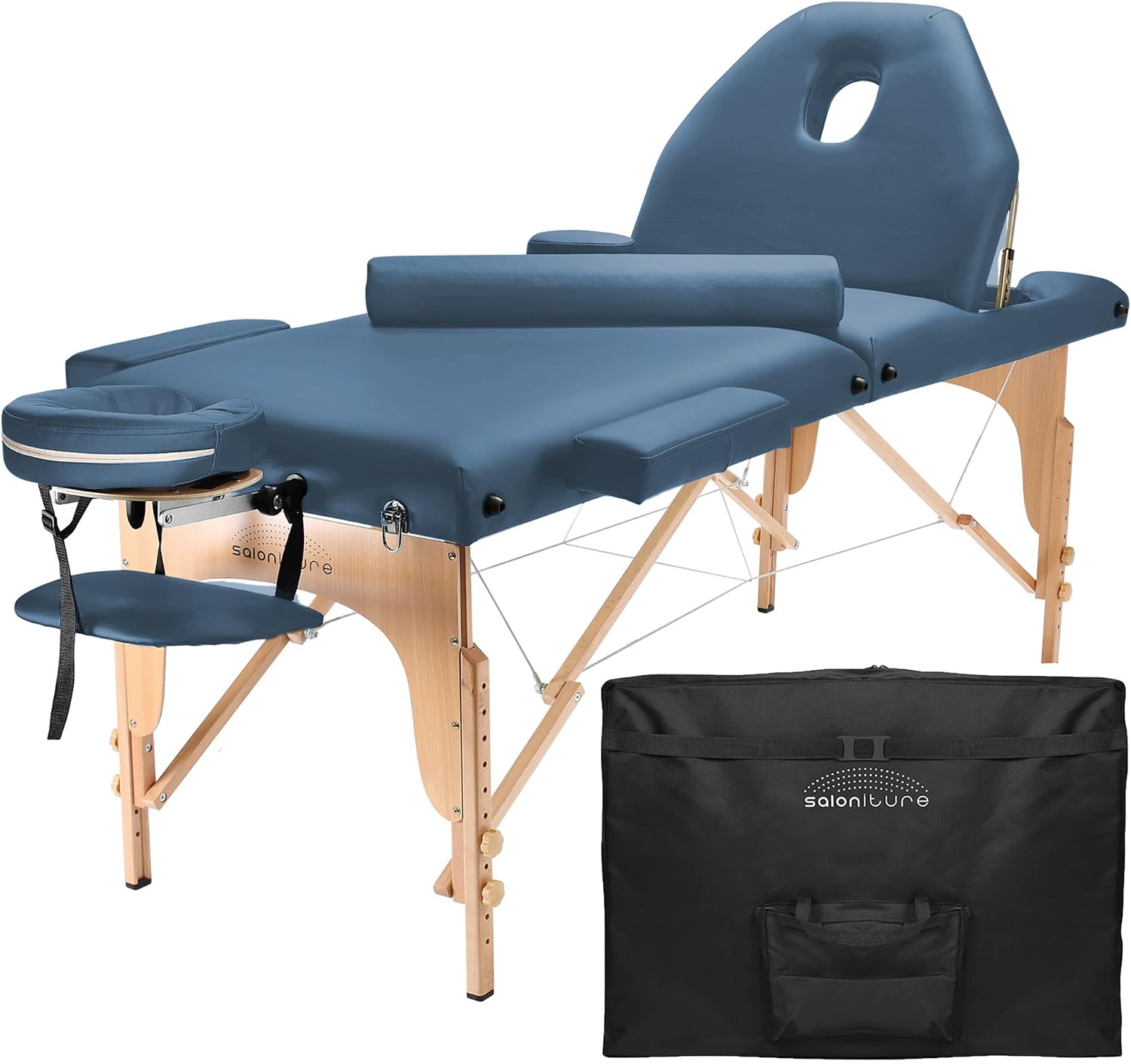 Saloniture Professional Portable Massage Table with Backrest - Black