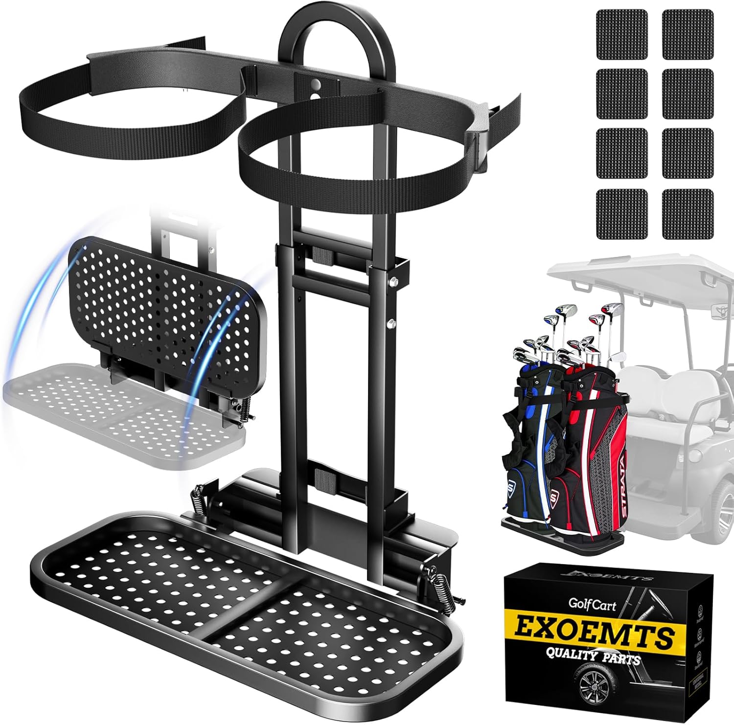 Foldable Golf Cart Rear Seat Bag Holder, Upgraded Golf Cart Rear Seat Bag Rack ONLY FITS 8-Inch Max Width Grab Bar, for 4-Seater EZGO Club Car Yamaha