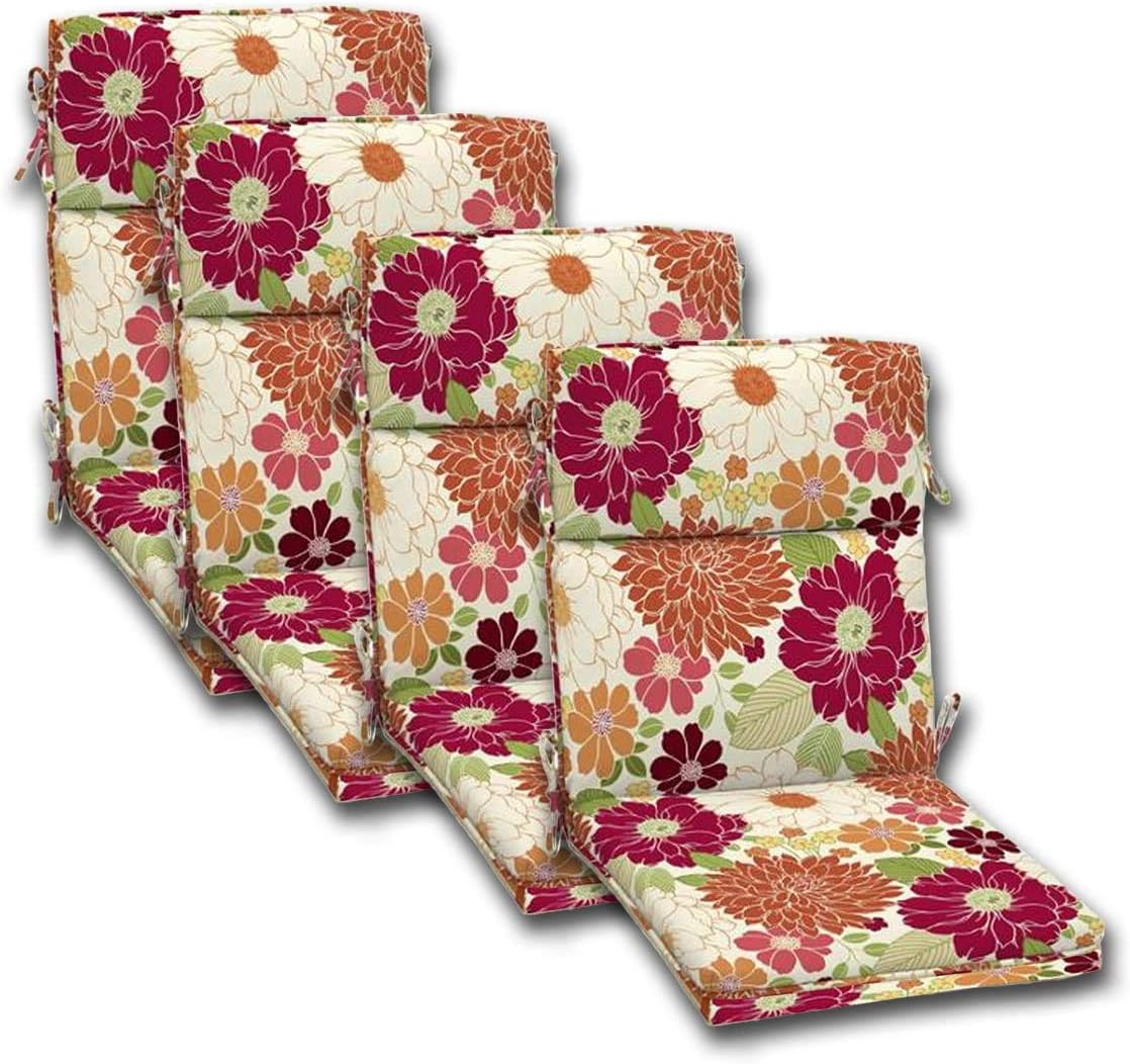Comfort Classics Set of 4 Outdoor Dining Chair Cushions, Single Welt and Zipper 44 x21x4.50 in Polyester Fabric Sorbet Floral Inc.