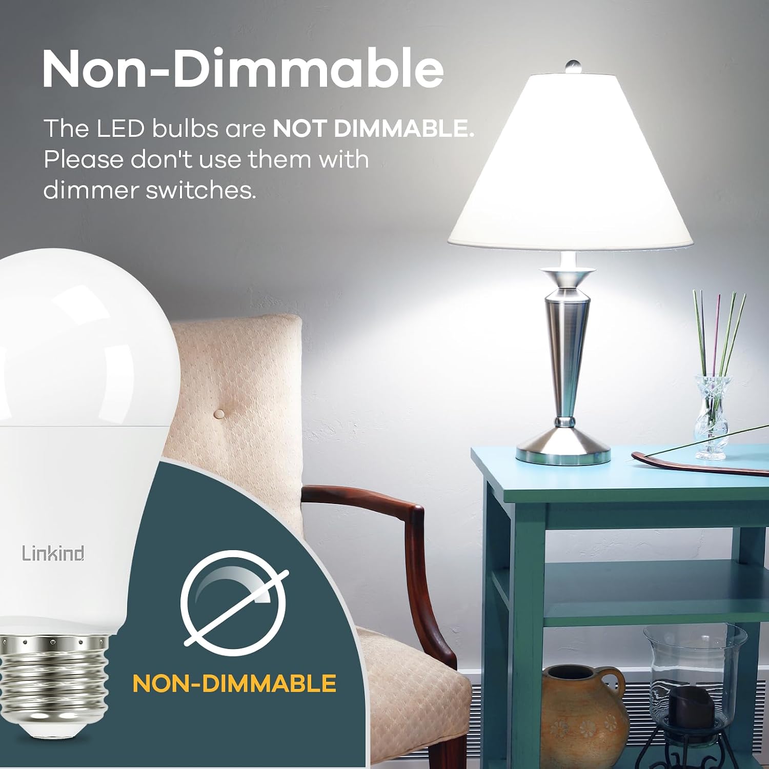 Linkind A19 LED Light Bulbs, 100 Watt Equivalent, 2700K Soft White 6 Packs