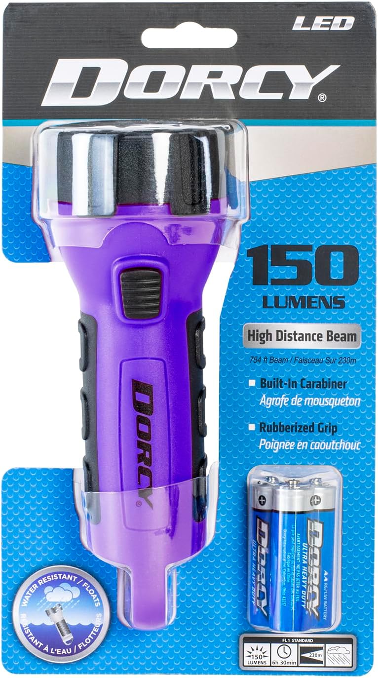 Dorcy 55 Lumen Floating Water Resistant LED Flashlight with Carabineer Clip, Purple (41-2508)