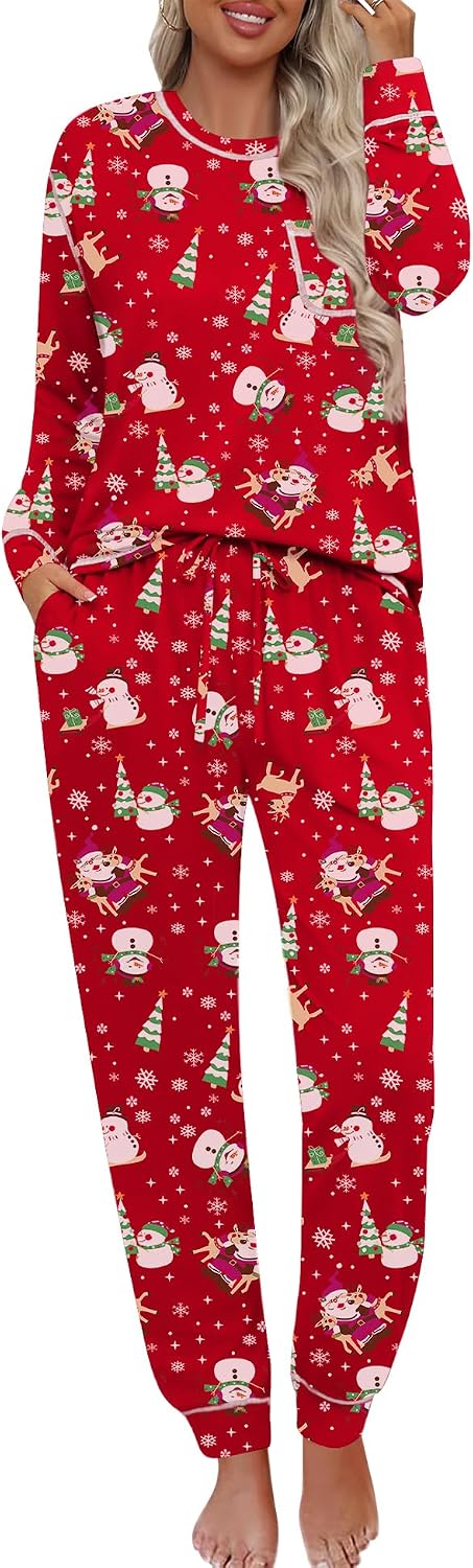 SWOMOG Women’s Pajamas Set Long Sleeve Sleepwear with Long Pants Soft Modal Loungewear Pj Set