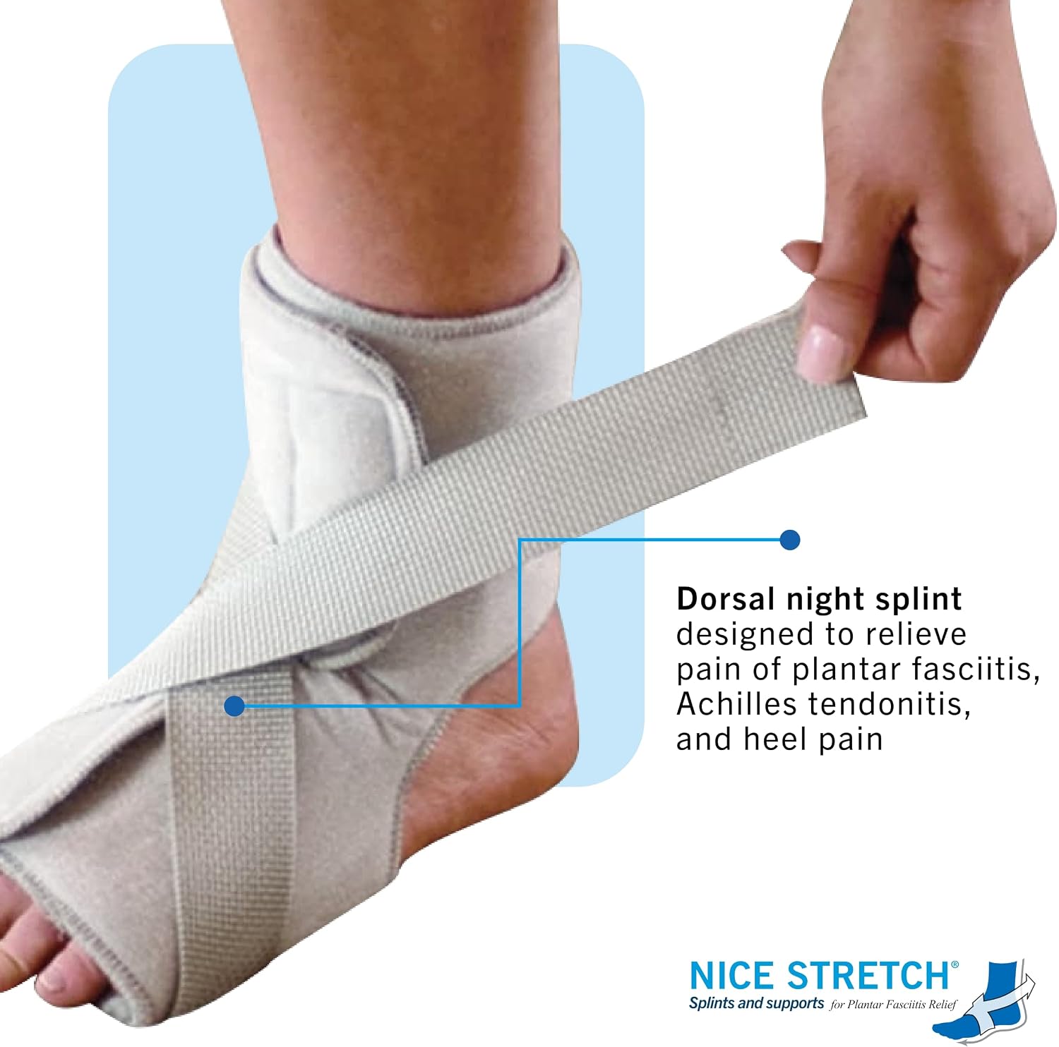 Brownmed Nice Stretch X Lite - Dorsal Foot & Ankle Night Splint for Plantar Fasciitis & Tendonitis - Adjustable Universal Fit