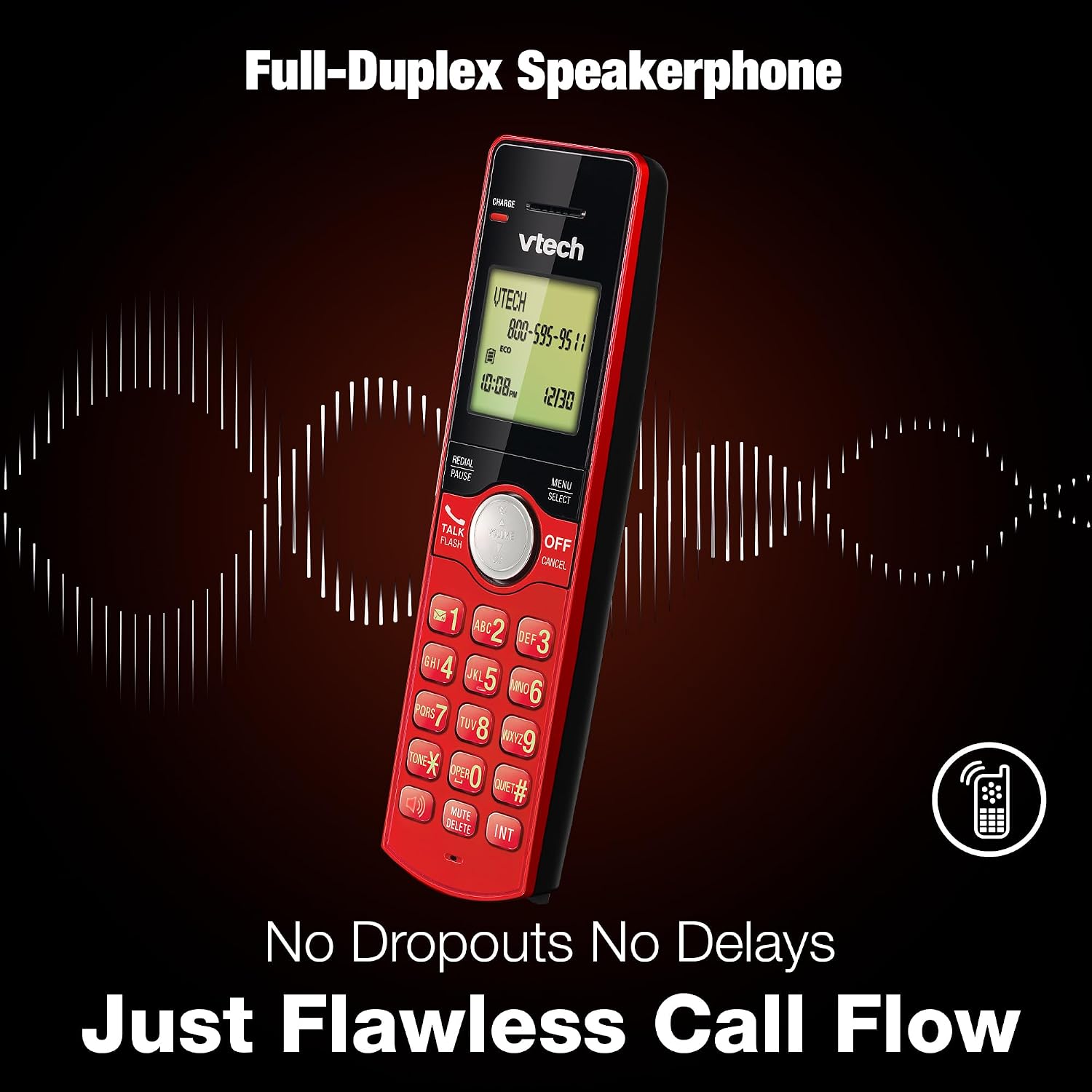 VTech CS6919-16 DECT 6.0 Cordless Phone, Red - Caller ID/Call Waiting (Stores 30 Calls), Backlit Keypad & Display, Full Duplex Handset Speakerphone, Wall Mountable