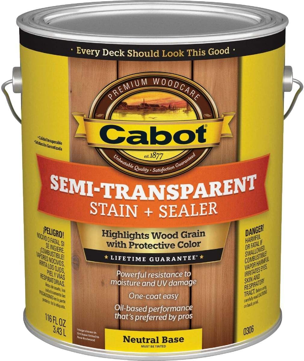 Cabot Stains 0306 Exterior Stain, Semi-Transparent Oil with Neutral Base, 1 Gallon