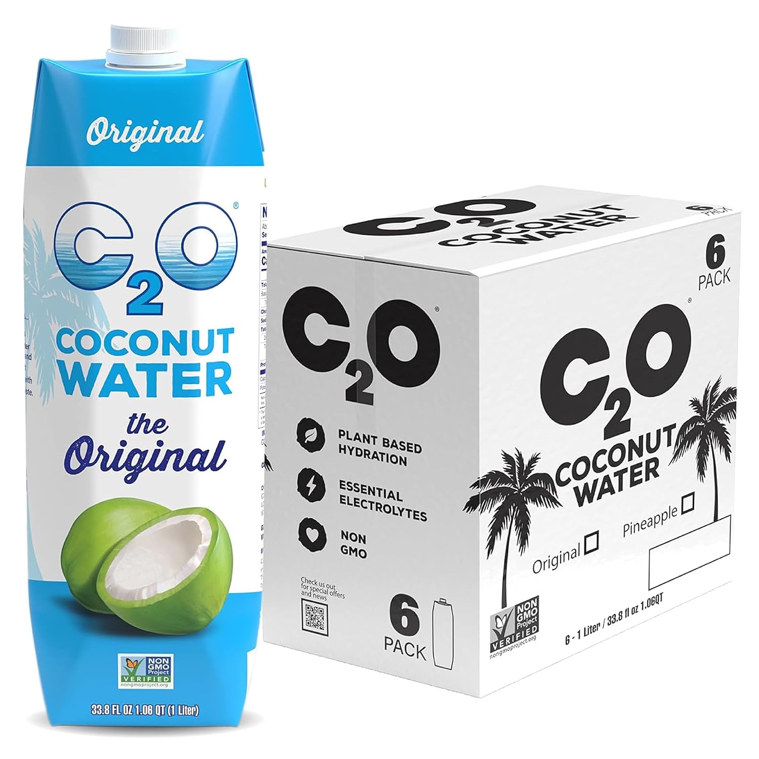 C2O - Coconut Water with Pineapple (12 Pack) - Made with Fresh Coconut Water - Plant Based - Non GMO - Canned Water - Natural Hydration, Essential Electrolytes, & Potassium - 12 Cans, 17.5 FL OZ