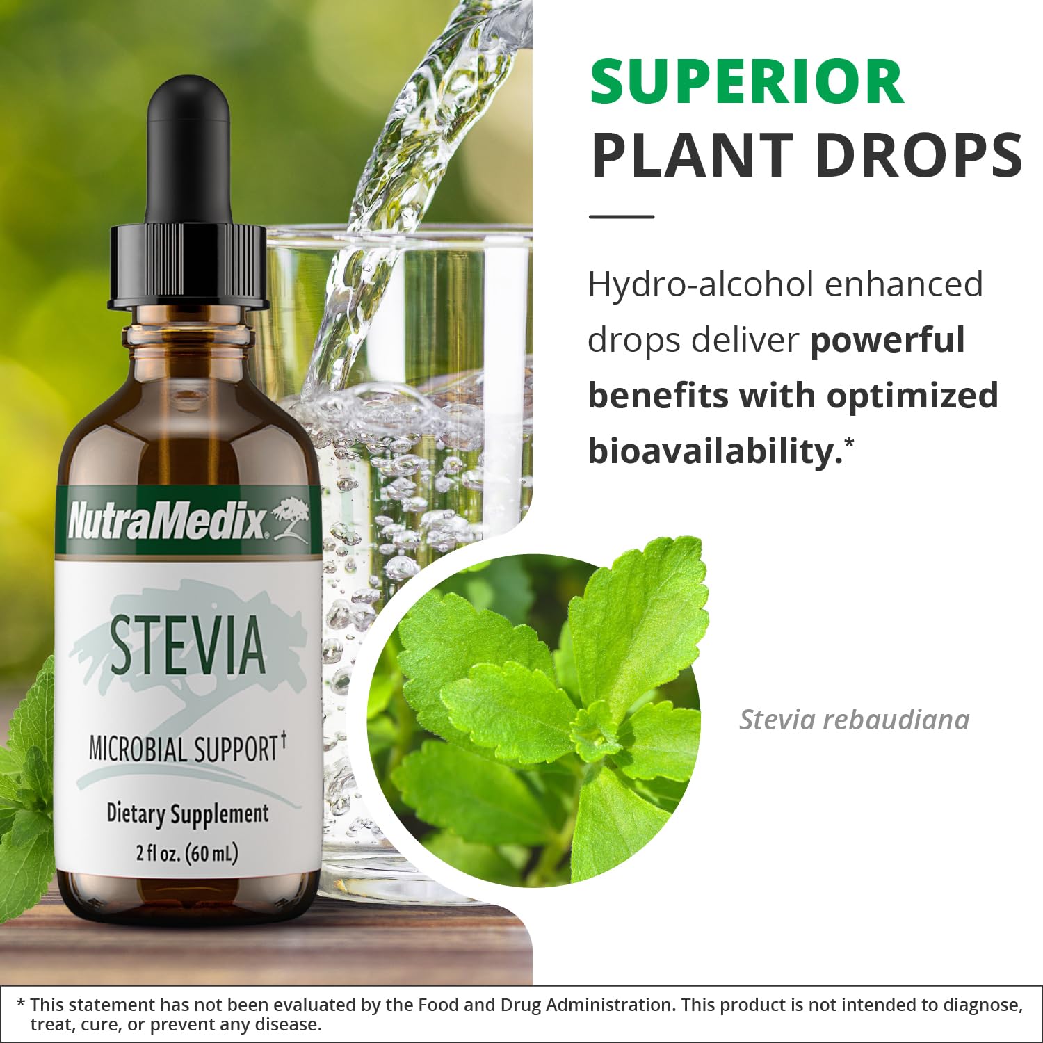 NutraMedix Stevia - Bioavailable Liquid Stevia Leaf Extract Drops for Microbial Support - Sugar Alternative with Microbial Support Properties - Low-Carb, No Added Sugar (1 oz / 30 ml)