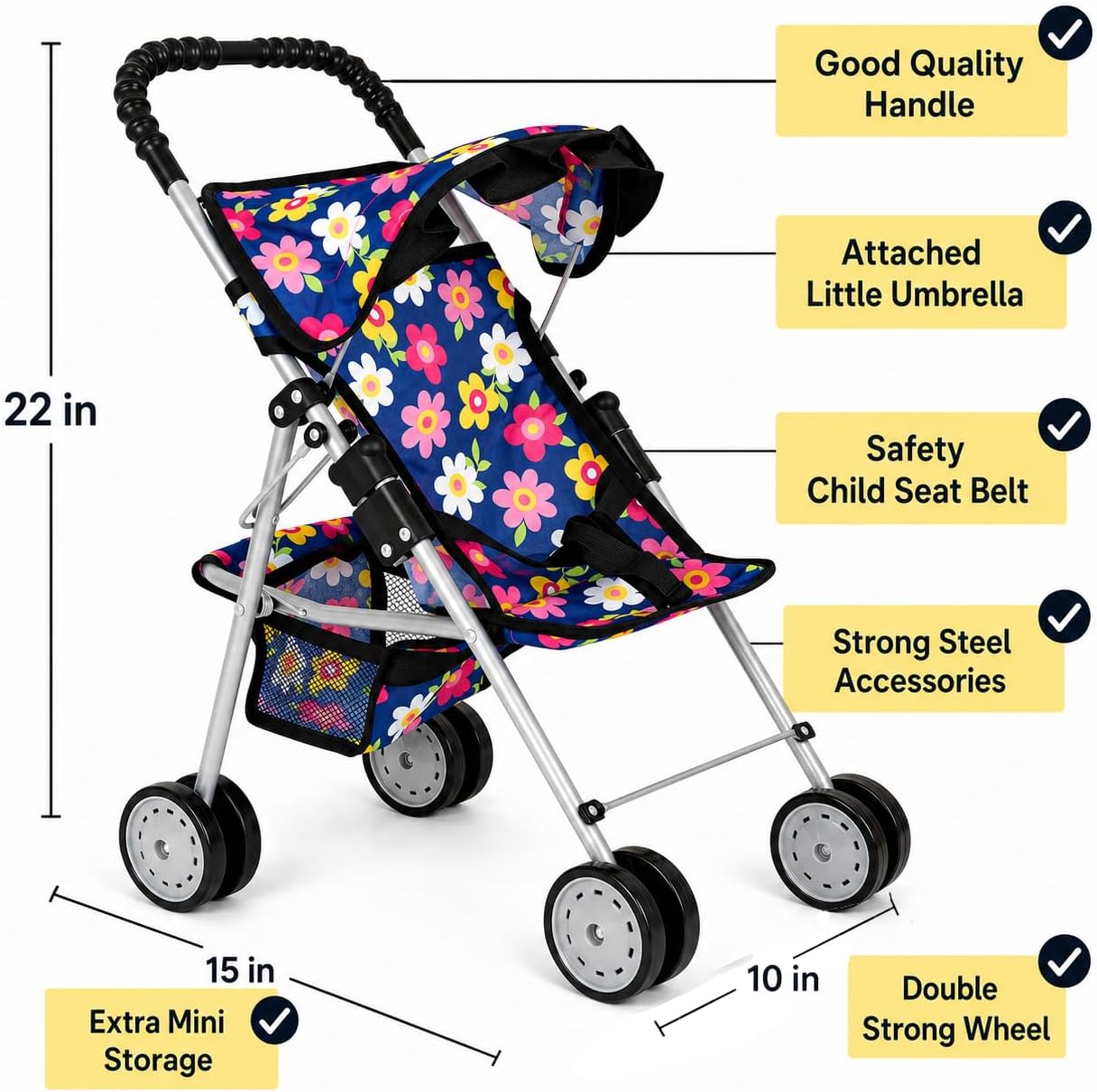 fash n kolor, My First Baby Doll Stroller with Flower Design with Basket in The Bottom- 2 Free Magic Bottles Included