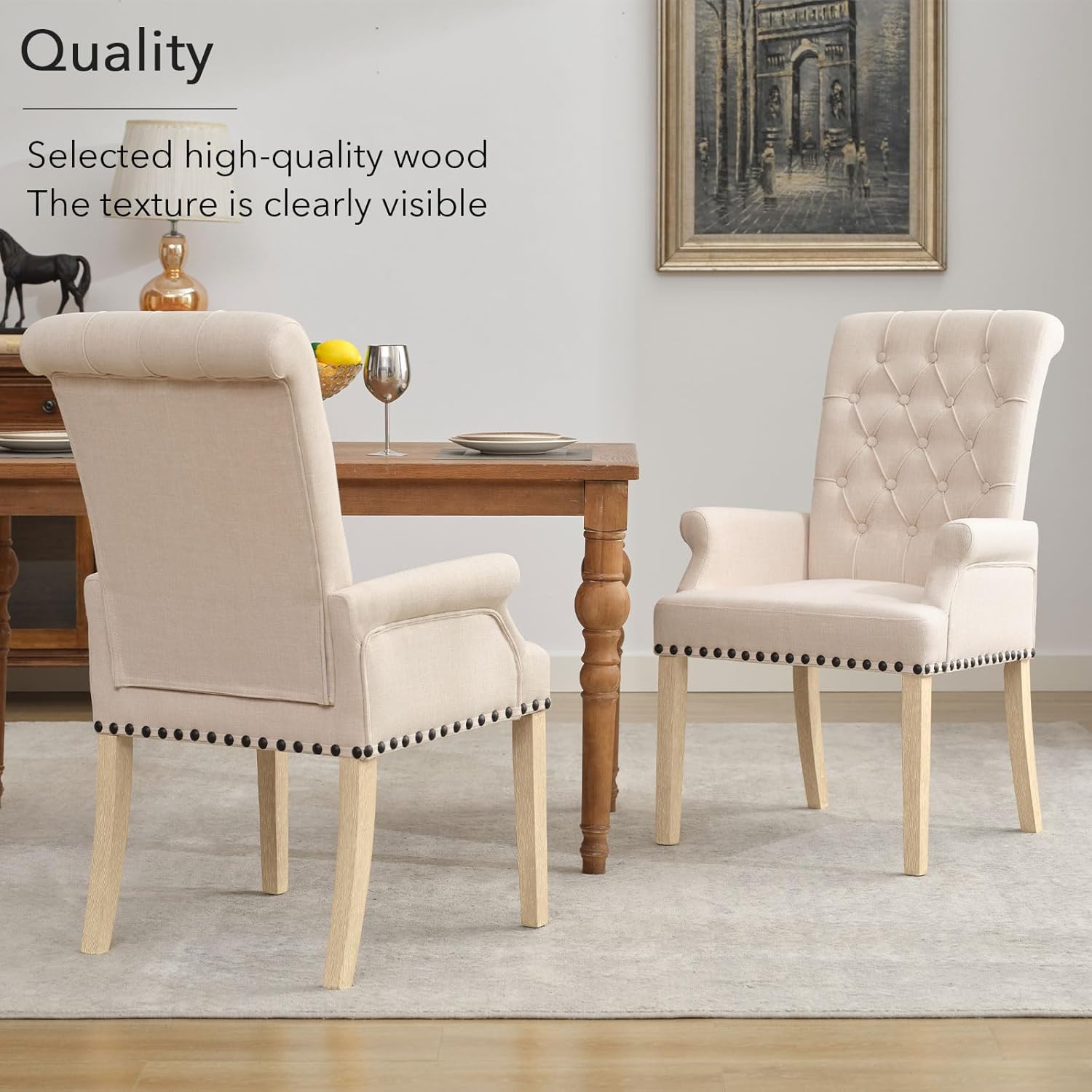 adochr Dining Chairs with Arms,Linen High Back Dining Room Chairs, Beige