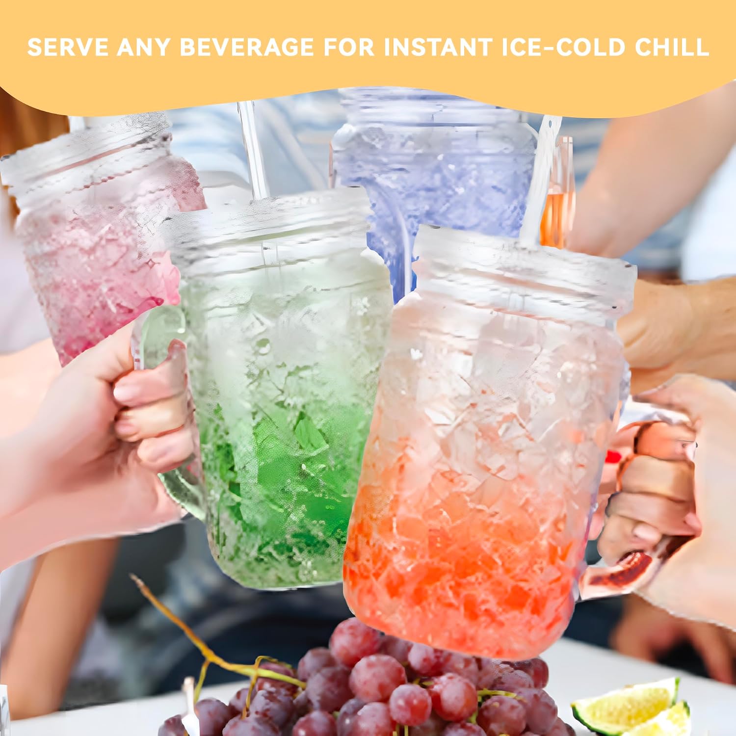 Lily's Home Freezer Beer Mugs - Set of 4 Freezable Gel-Filled 16 oz BPA-Free Acrylic Frozen Mugs for Outdoor Entertaining and Gifting