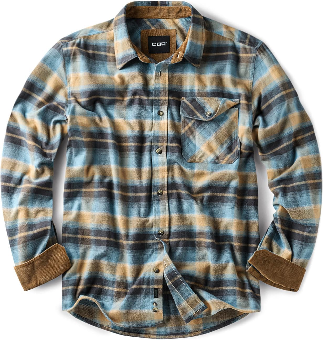 CQR Men's 100% All Cotton Button Down Flannel Shirts, Long Sleeve Brushed Warm Soft Casual Outdoor Plaid Shirt