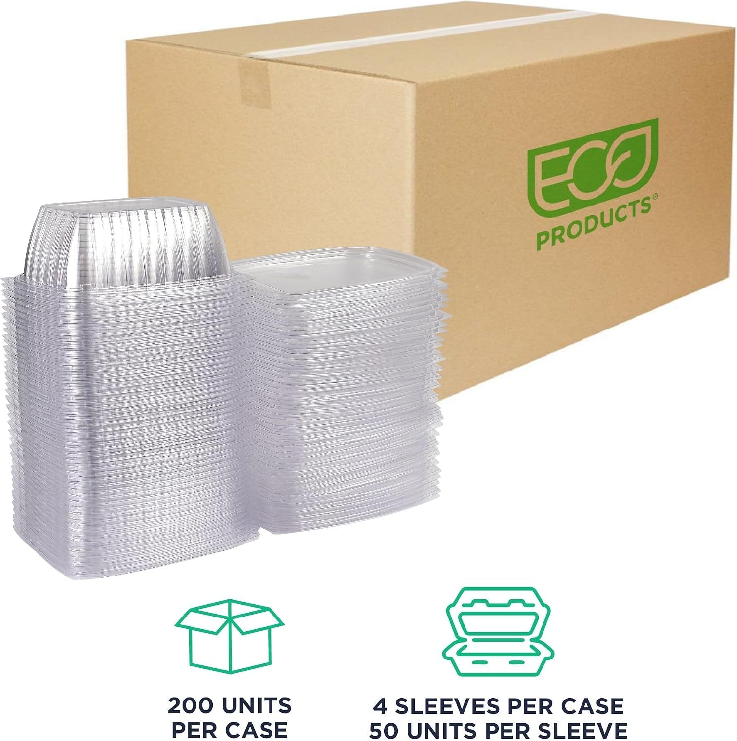 Eco-Products EPRC32 Renewable & Compostable Rectangular Deli Containers - 32oz., 50 Per Pack (Case of 4 Packs), clear