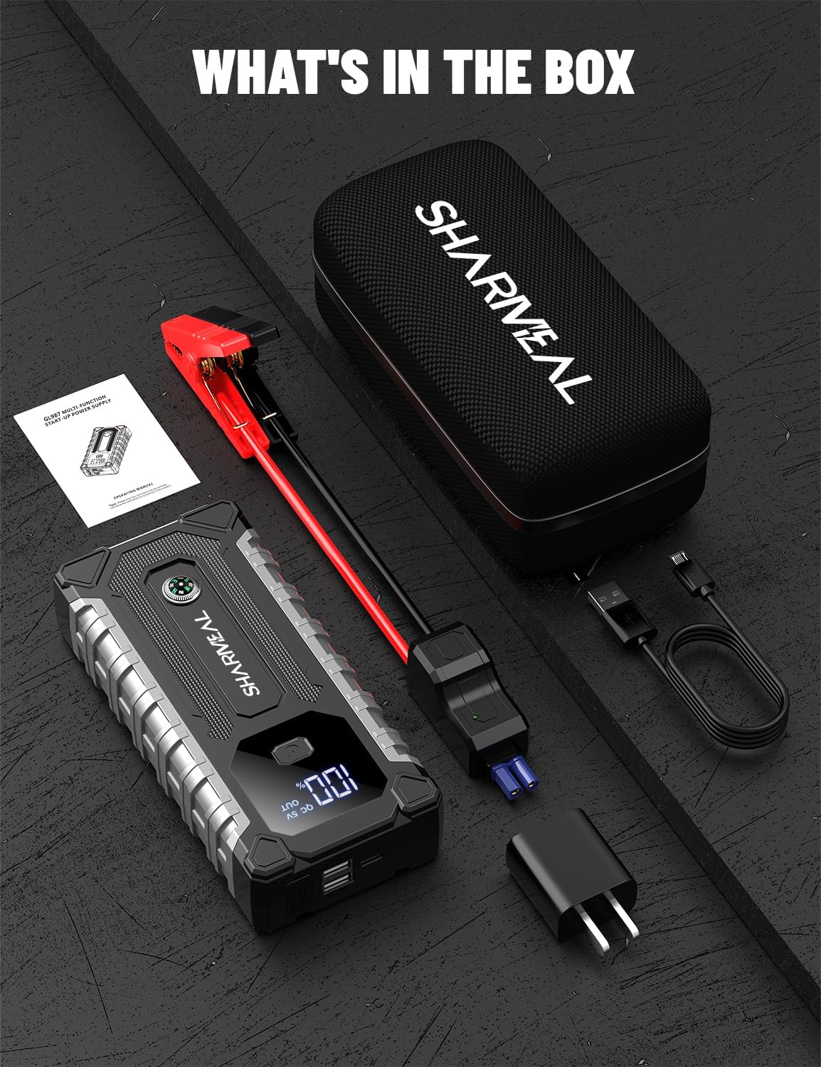 Sharmeal Car Jump Starter 7000A, Jump Starter Battery Pack for All Gas and 12.0L Diesel, 12V Portable Jump Box with LED Light