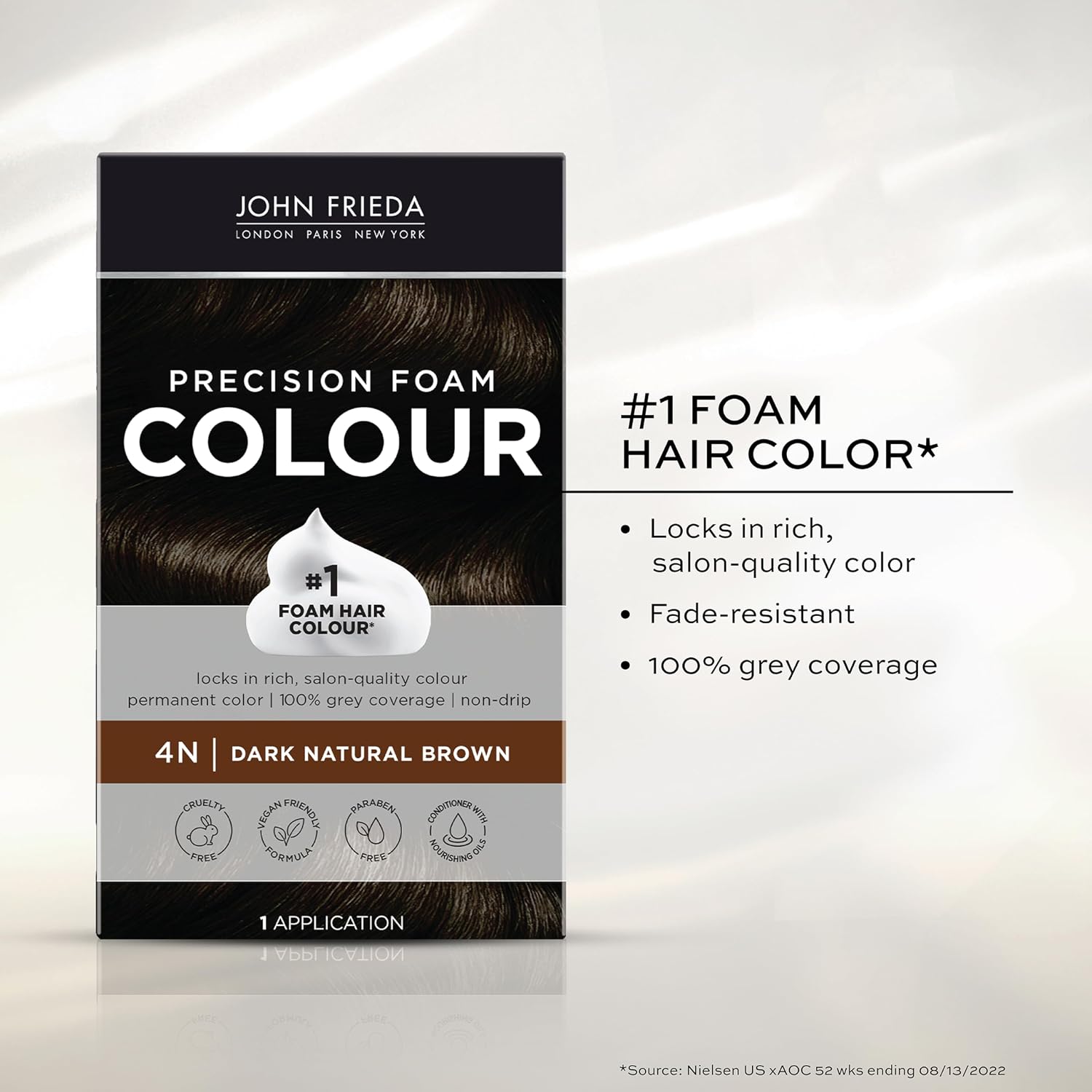 John Frieda Precision Foam Colour Light Natural Blonde 9N, 1 Application | Full Gray Coverage, Anti-Fade Color, Light Blonde Tone, Deep Saturation, Easy Foam Application
