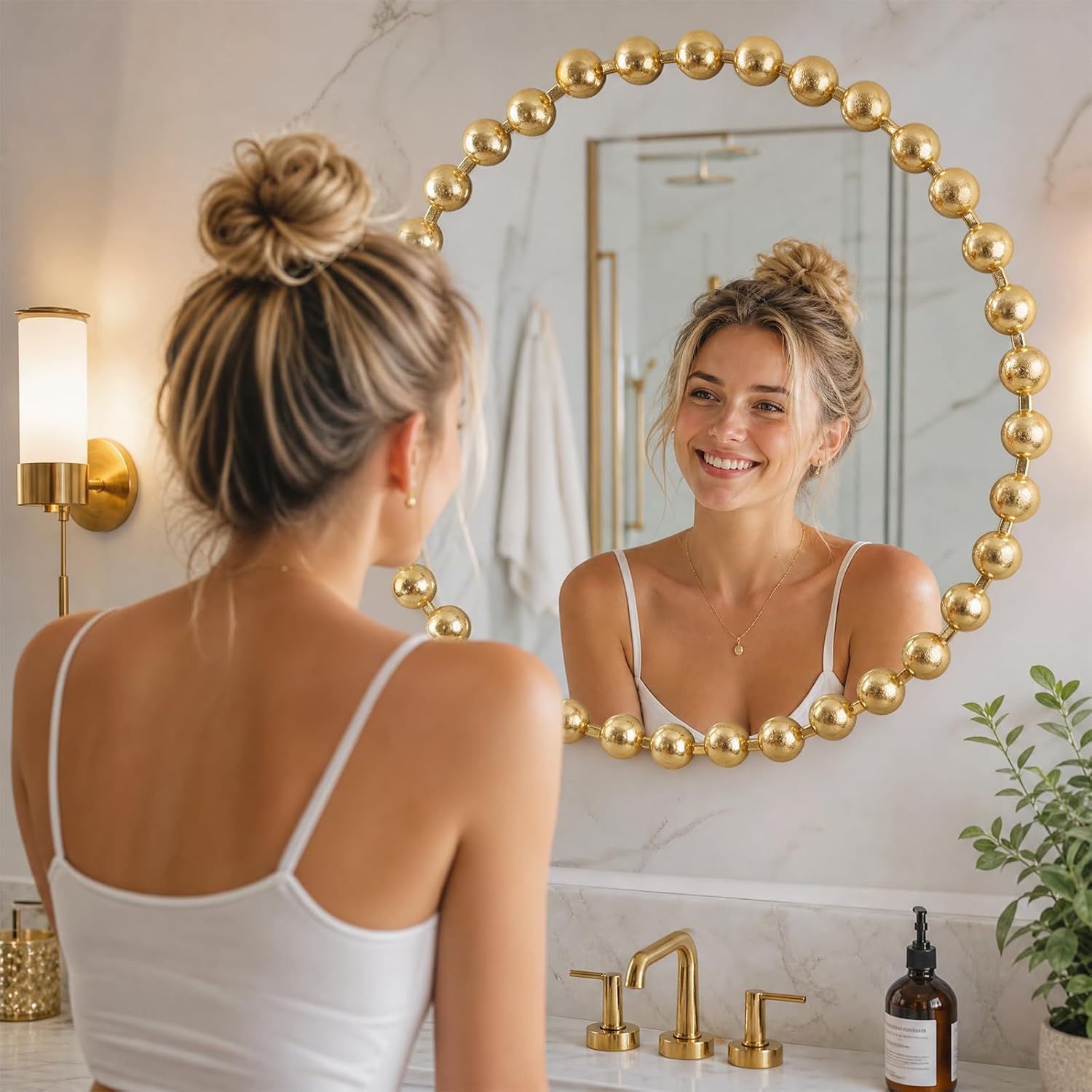 Madison Park Round Mirror, Metal Frame Circle Mirror 27 inch, Wall Art Decor Mounted Hanging for Entryway, Bathroom, hallway, Living Room, Vanity