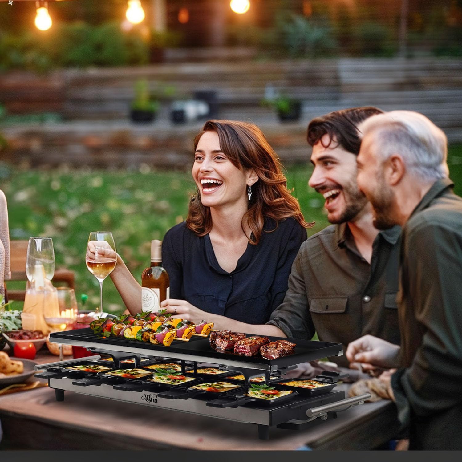 Artestia 1500W Large Size Raclette Cheese Grill | Adjustable Temperature Korean BBQ Grill, Cheese Raclette with Grill Stone for Parties Family