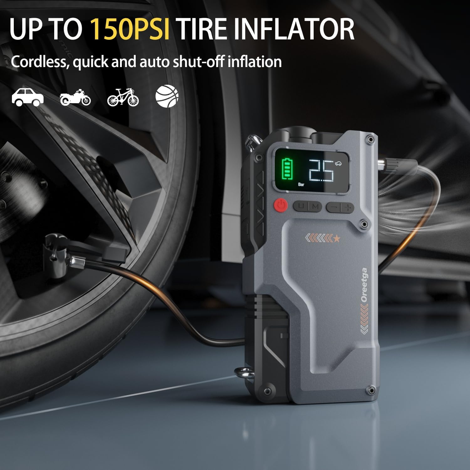 9000A Car Battery Charger Jump Starter with Air Compressor, 150PSI Tire Inflator Air Pump(All Gas/16L Diesel)
