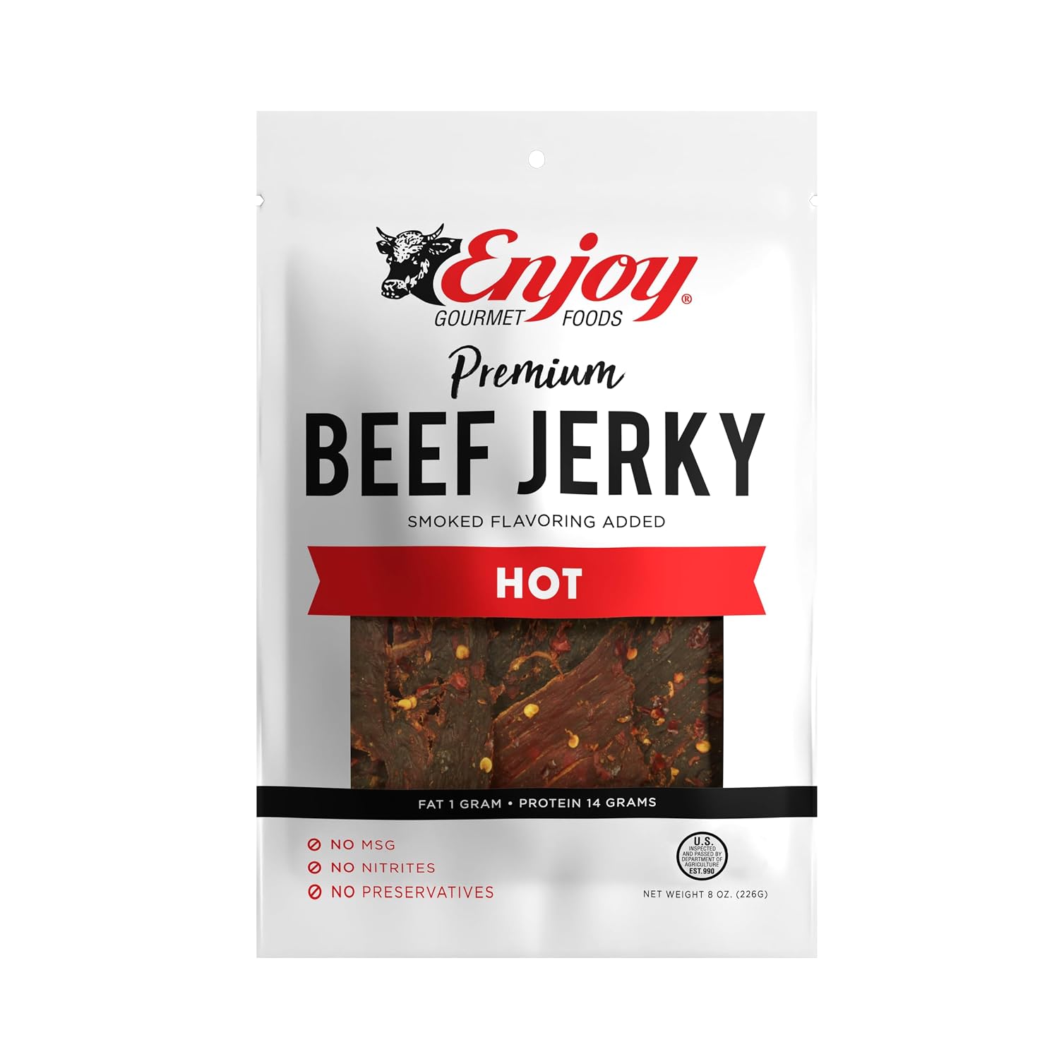 Enjoy Peppered Beef Jerky 8 oz (Pack of 1) | High Protein | No Nitrites