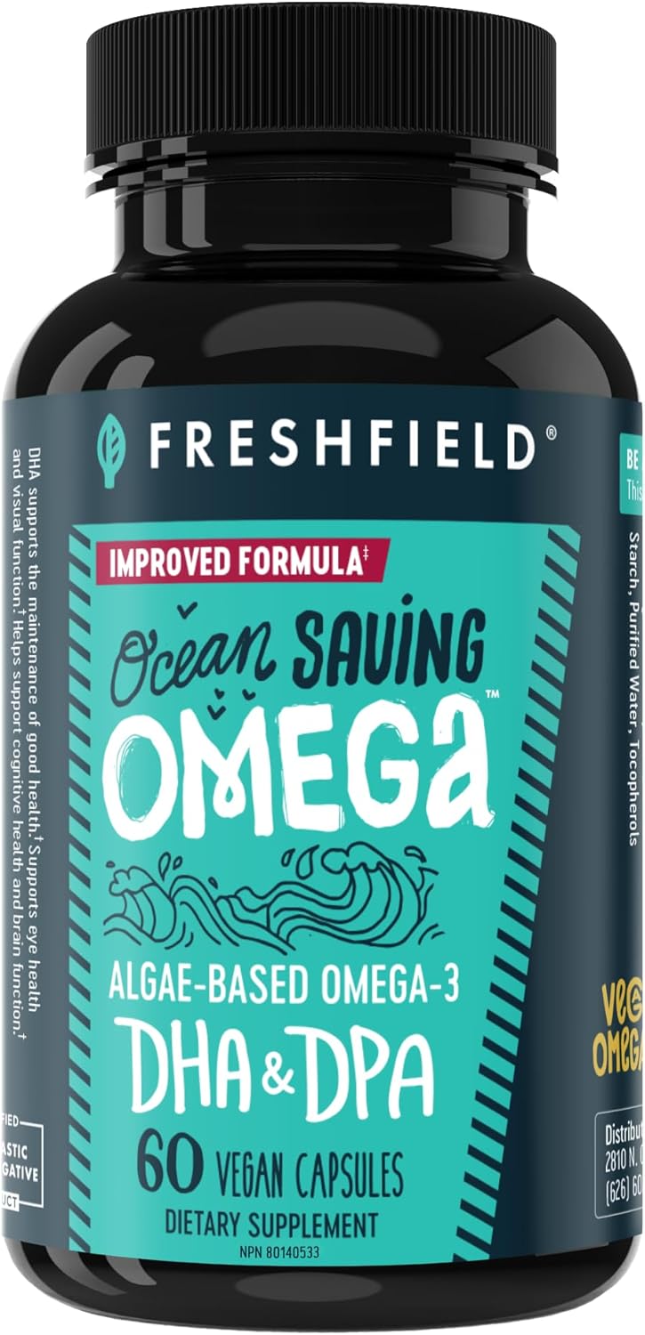 Freshfield Vegan Omega 3, Algae (Algal) Oil, Fish Oil Free Company, Third Party Tested, Carrageenan Free, DHA Supplement w/DPA, Plant Based Omega. Supports Heart, Brain, Joint Health. Lemon Scent