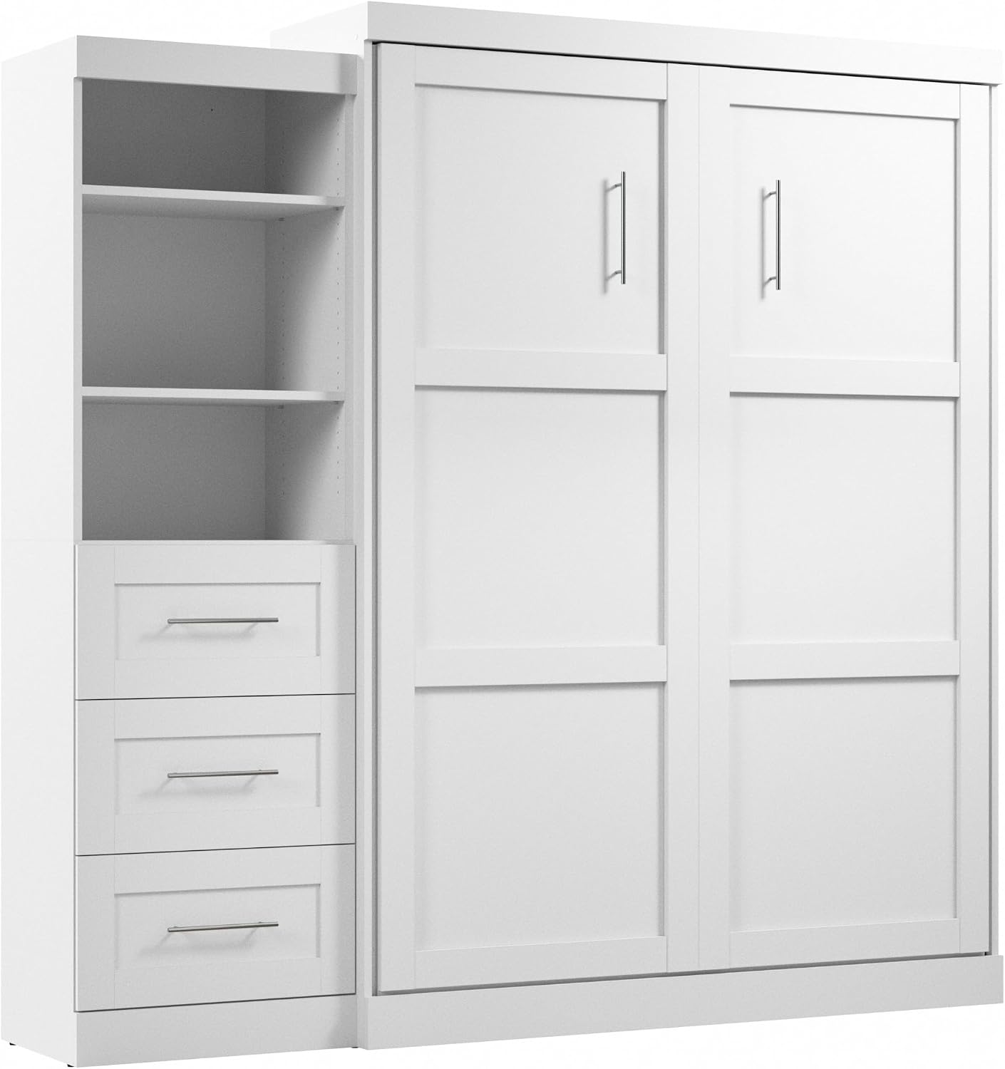 Bestar Pur Queen Murphy Bed and Shelving Unit with Drawers, 90-inch Space-Saving Wall Bed | Shelving Unit with Drawers, supports up to 1000 lb