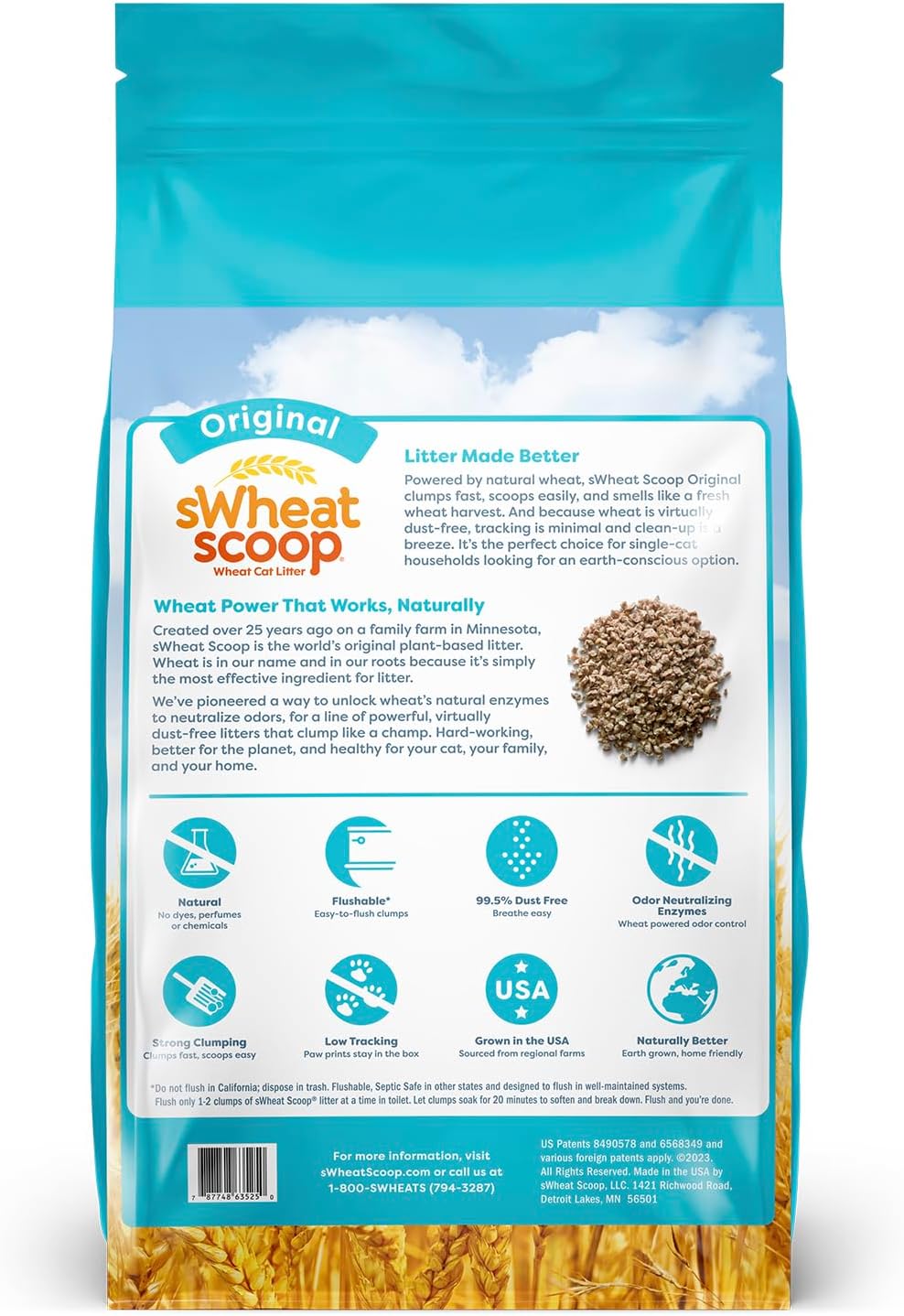 sWheat Scoop Natural Wheat Multi-Cat Litter, Superior Clumping with Odor Neutralizing Enzymes, 25 Pound Bag