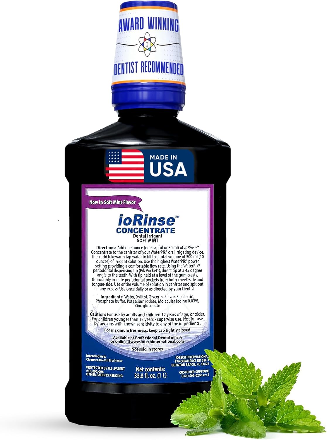 ioRinse RTU Halitosis Mouthwash, Molecular Iodine Oral Rinse, Soft Mint, 1L