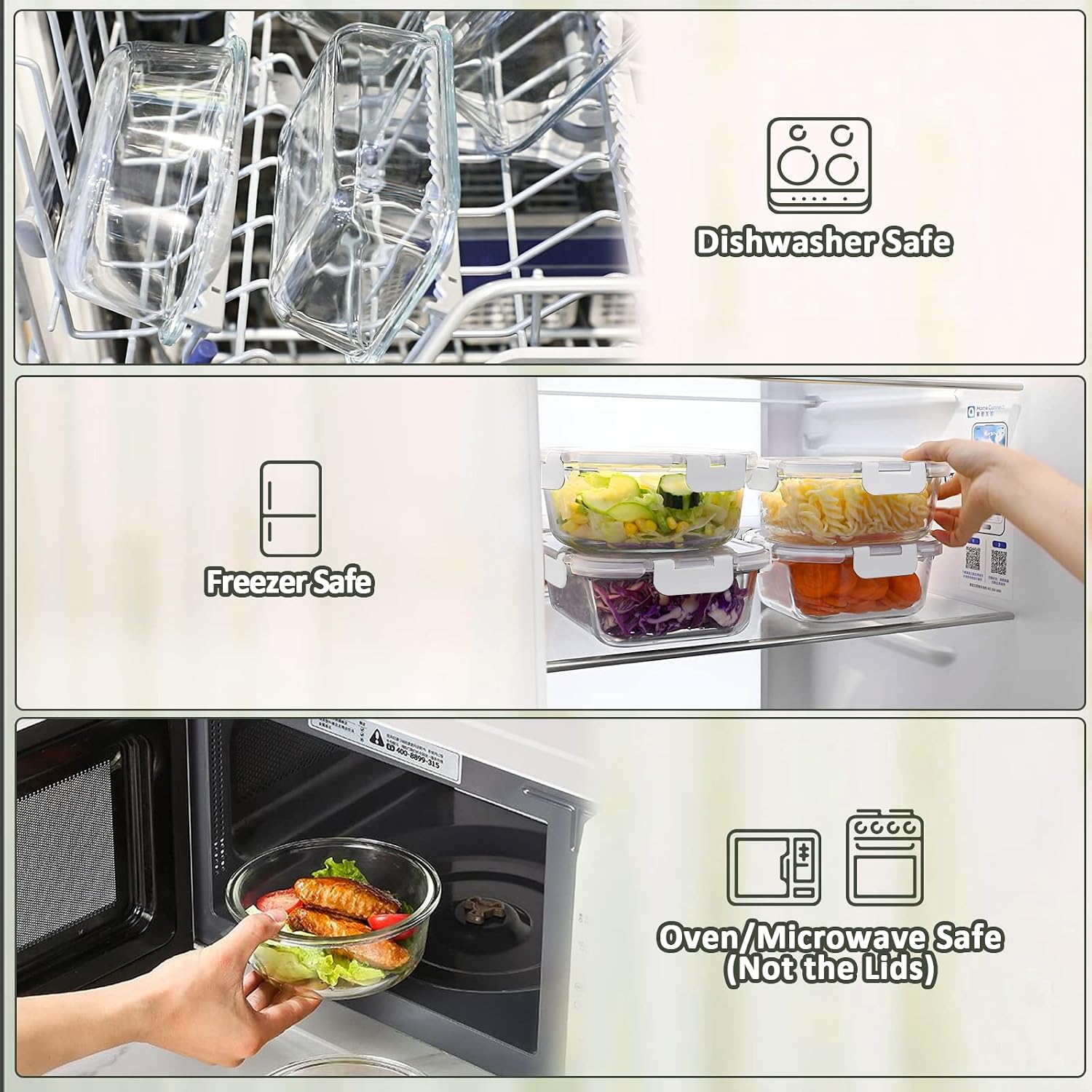 M MCIRCO 10 Pack,22 oz Glass Food Storage Containers with lids, Gray | Glass Meal Prep Containers,Airtight Lunch Containers with Lids, Microwave, Oven, Freezer and Dishwasher Friendly, BPA Free