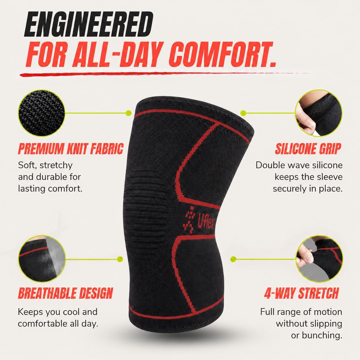 Knee Brace Knee Support Wrap for Pain Relief, Workout, Swelling & Recovery