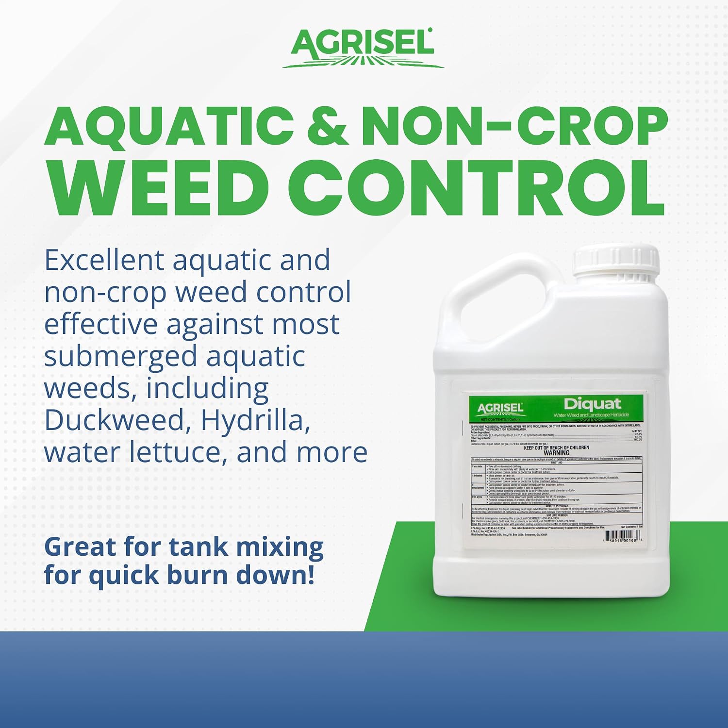Agrisel Diquat Weed Killer, Pet Safe, 32 Ounces | Fast-Acting Formula for Aquatic and Landscape Weeds, Safe on Ornamentals, Visible Results in 1-2 Days