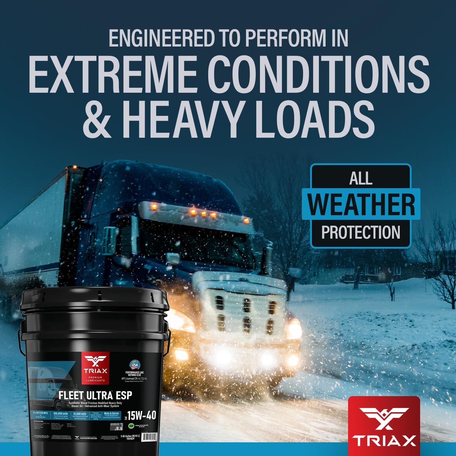 TRIAX Fleet Ultra 15W-40 CK-4 API Licensed Synthetic Blend, Moly and Boron Performance Boosted, Heavy Duty Diesel Engine Oil
