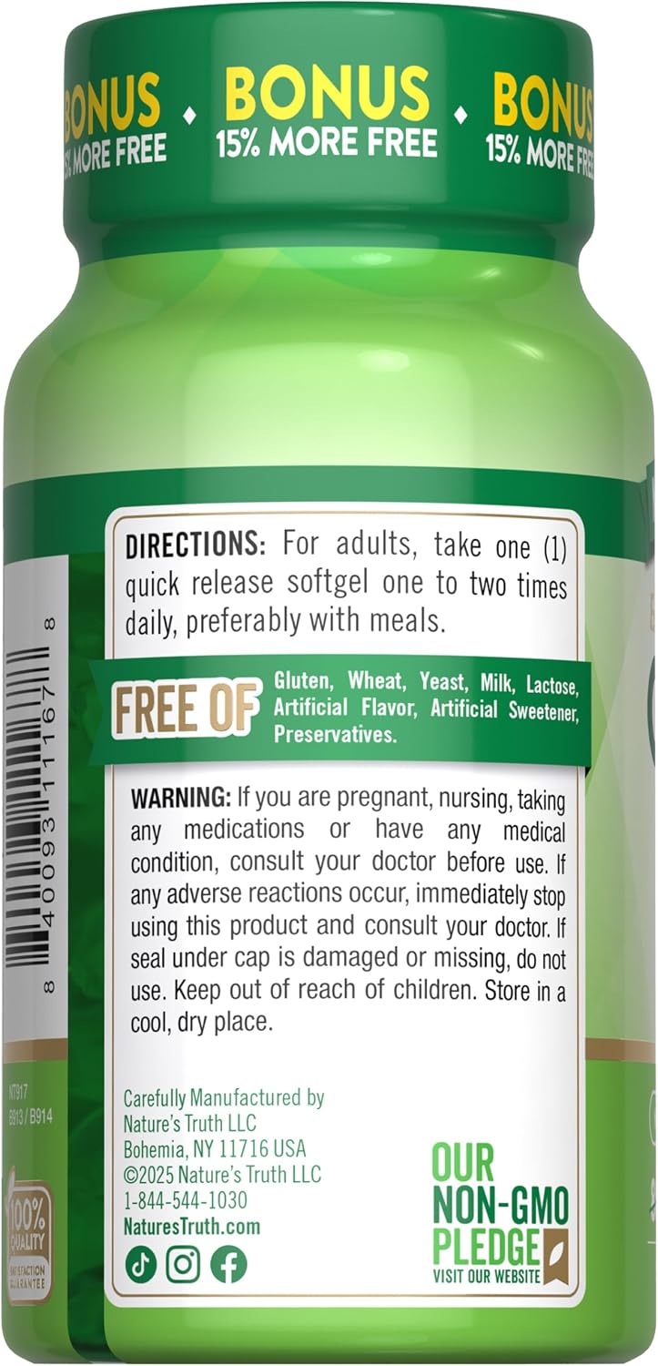 Nature's Truth CoQ10 200 mg Softgels | 92 Count | Enhanced Absorption | with Black Pepper Extract | Non-GMO & Gluten Free Supplement | with Black