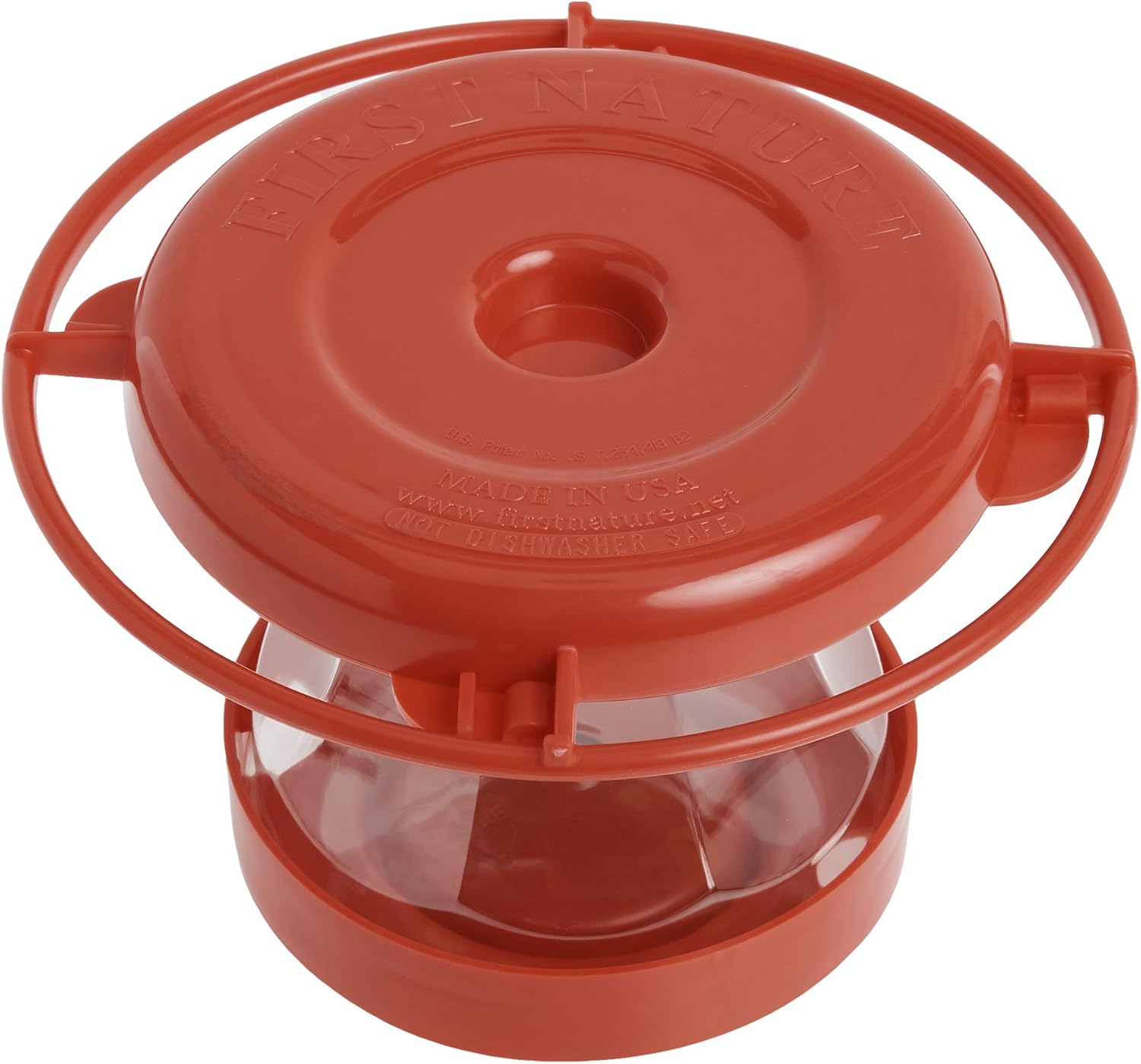 First Nature 993091-546 16 oz. Hummingbird Flower Feeder , Red | Bright Flower Ports Attract Birds - Round Bottom Perch Fits Multiple Birds - See-Through Tank Shows Nectar Levels