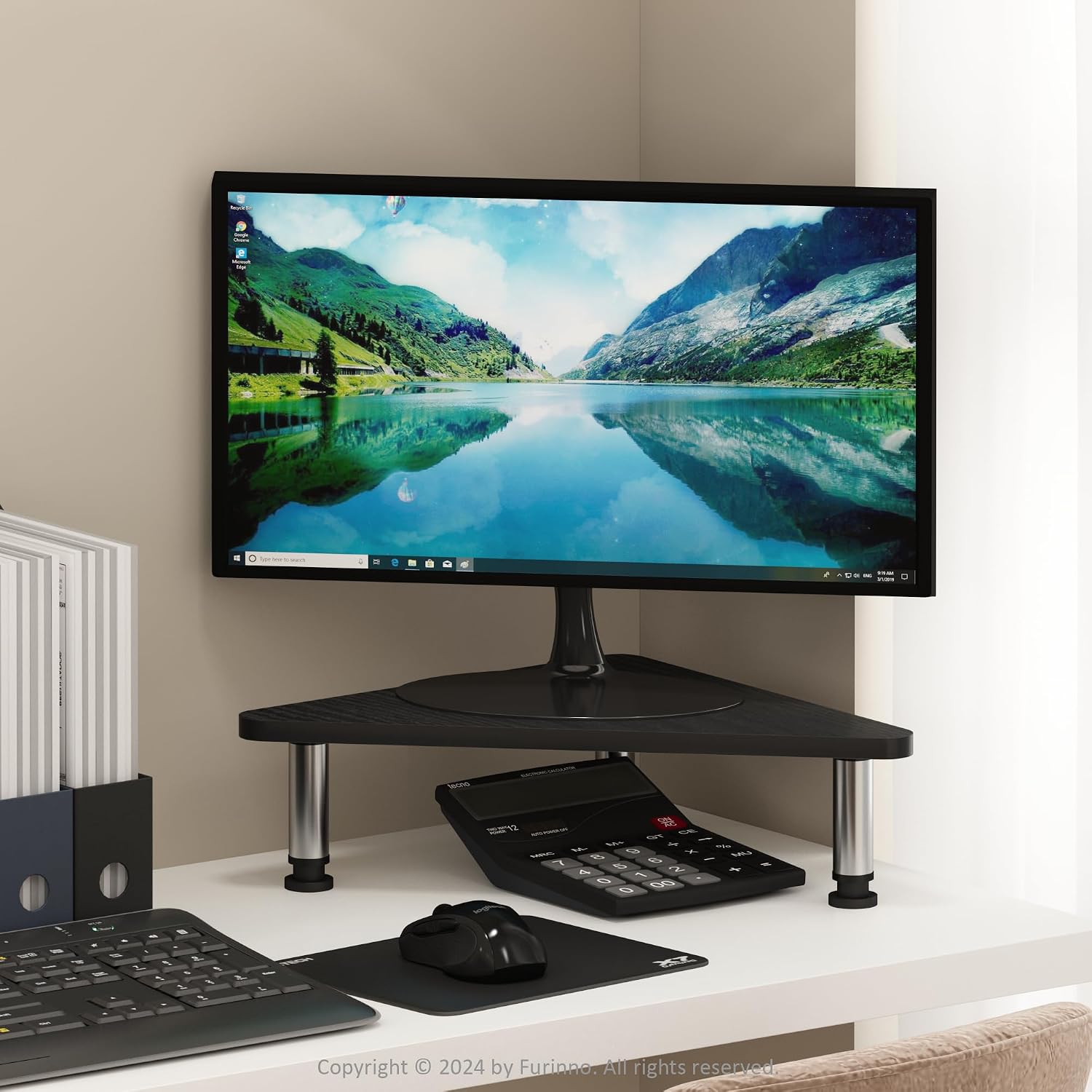 FURINNO Turn-N-Tube Monitor Stand, French Oak Grey/Black