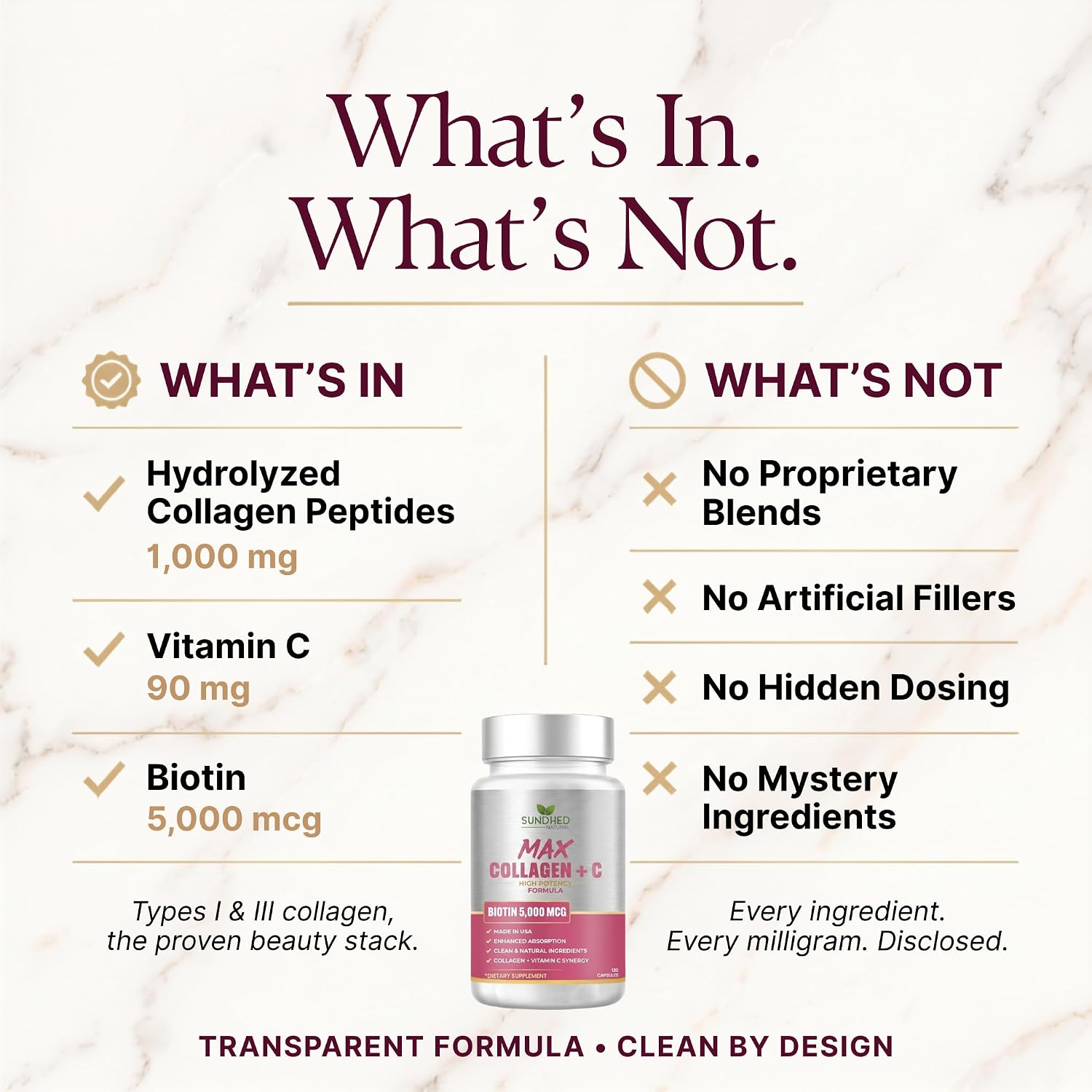 Max Collagen Plus C (60 caps) - All Natural Collagen Capsules with Biotin & Bioperine to Boost Anti Aging Hydration & Skin Firmness - Collagen Pills to Strengthen Bones & Nails
