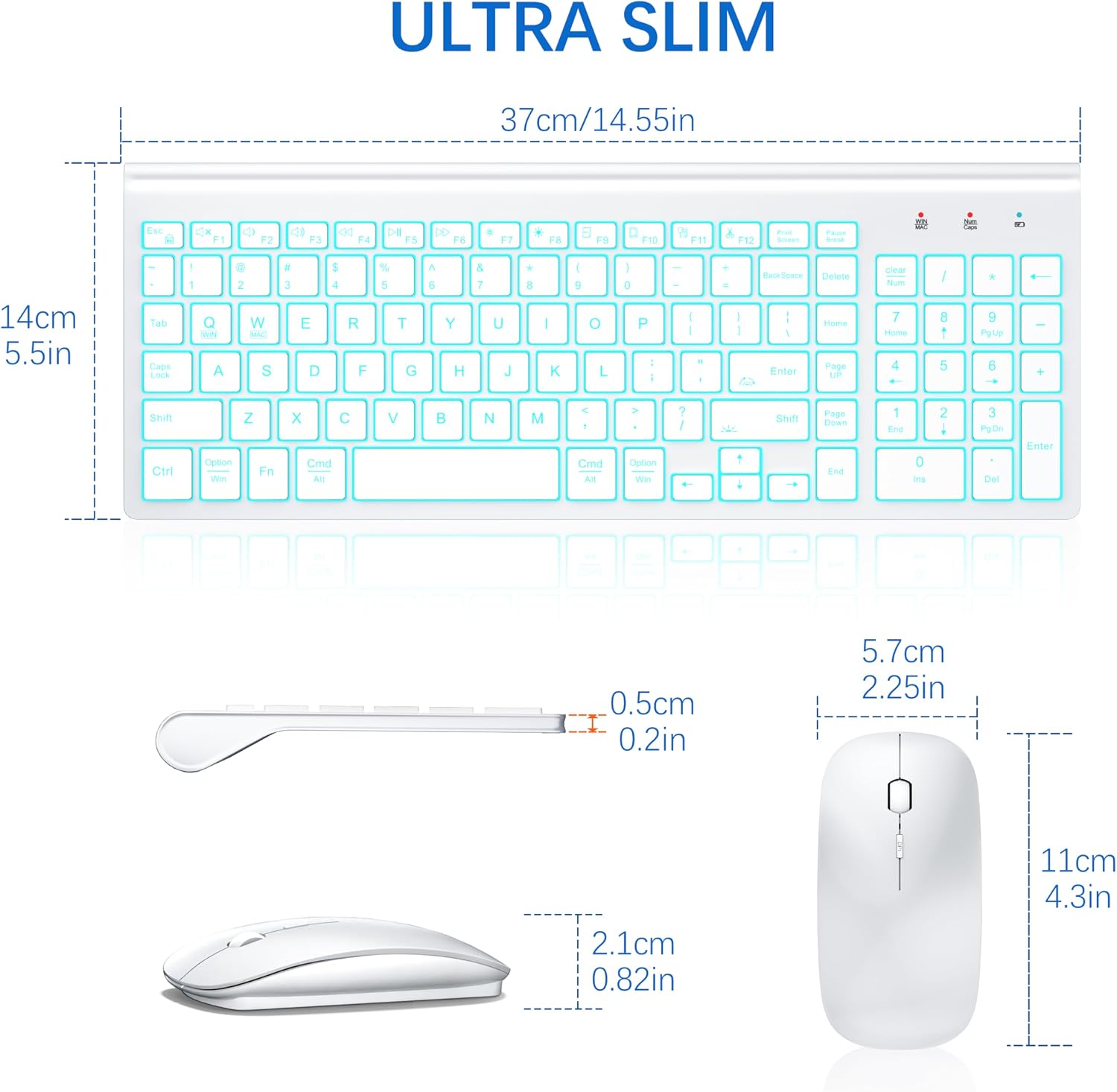 Wireless Keyboard and Mouse Ultra Slim Combo, TopMate - White | 2.4G Silent Compact 2400DPI Mouse and Scissor Switch Keyboard Set with Cover, Batteries Included, for PC/Laptop/Windows/Mac