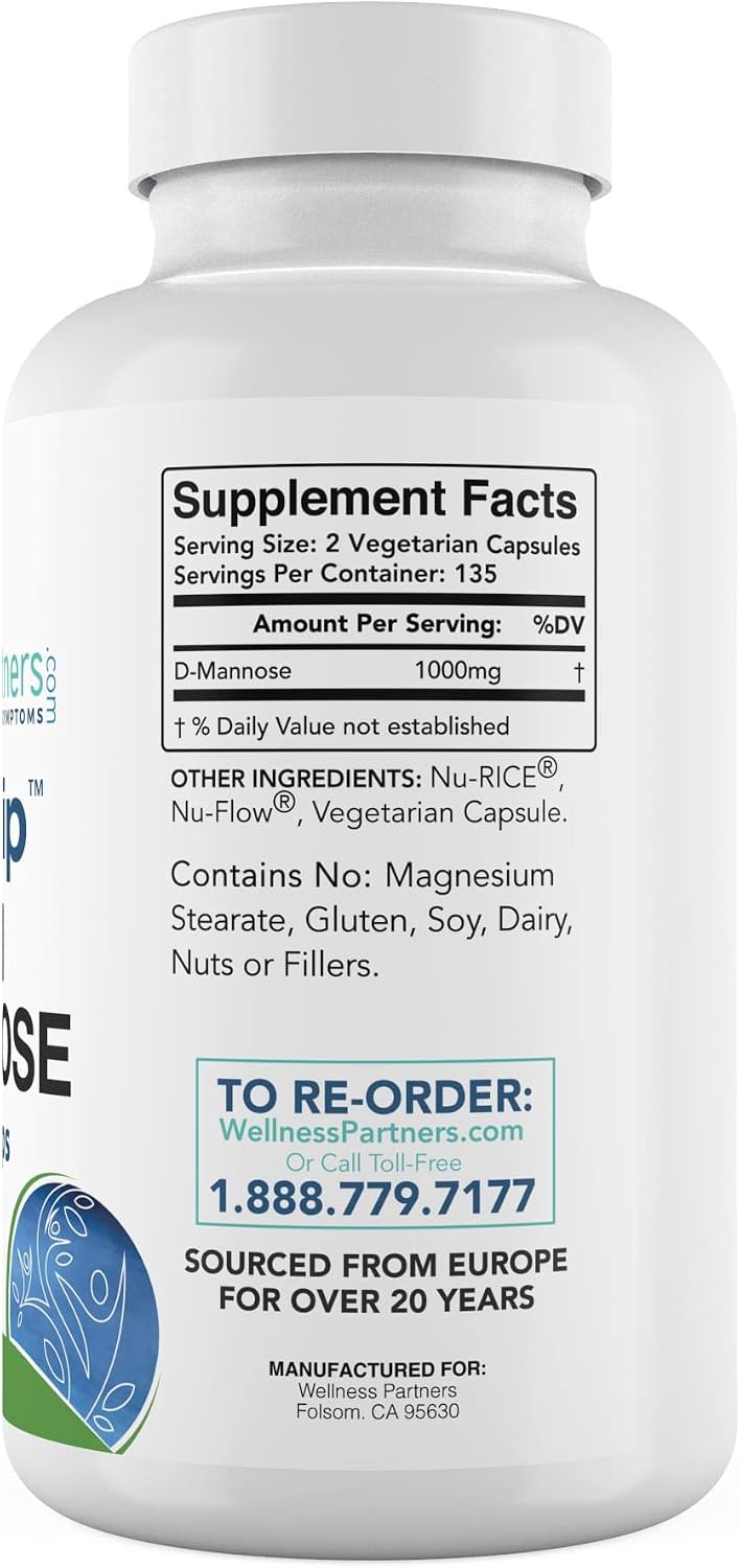 UTI Slip D-Mannose Non GMO Organic Source Veggie Capsules 90 Count (500 Mg)