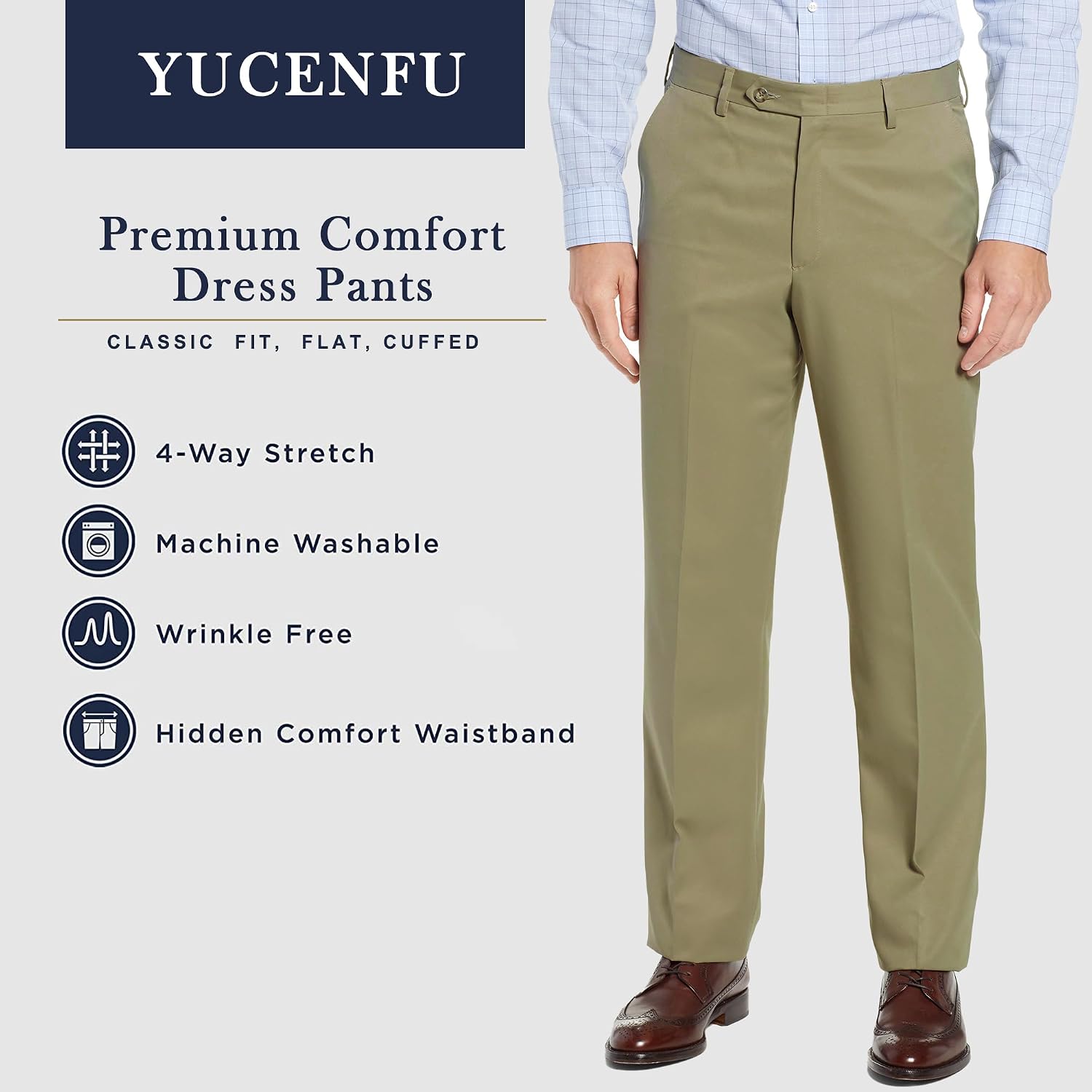 Men's Cozy Hidden Expandable Waist Dress Pants | Premium Stretch Texture Weave Work to Weekend Pants
