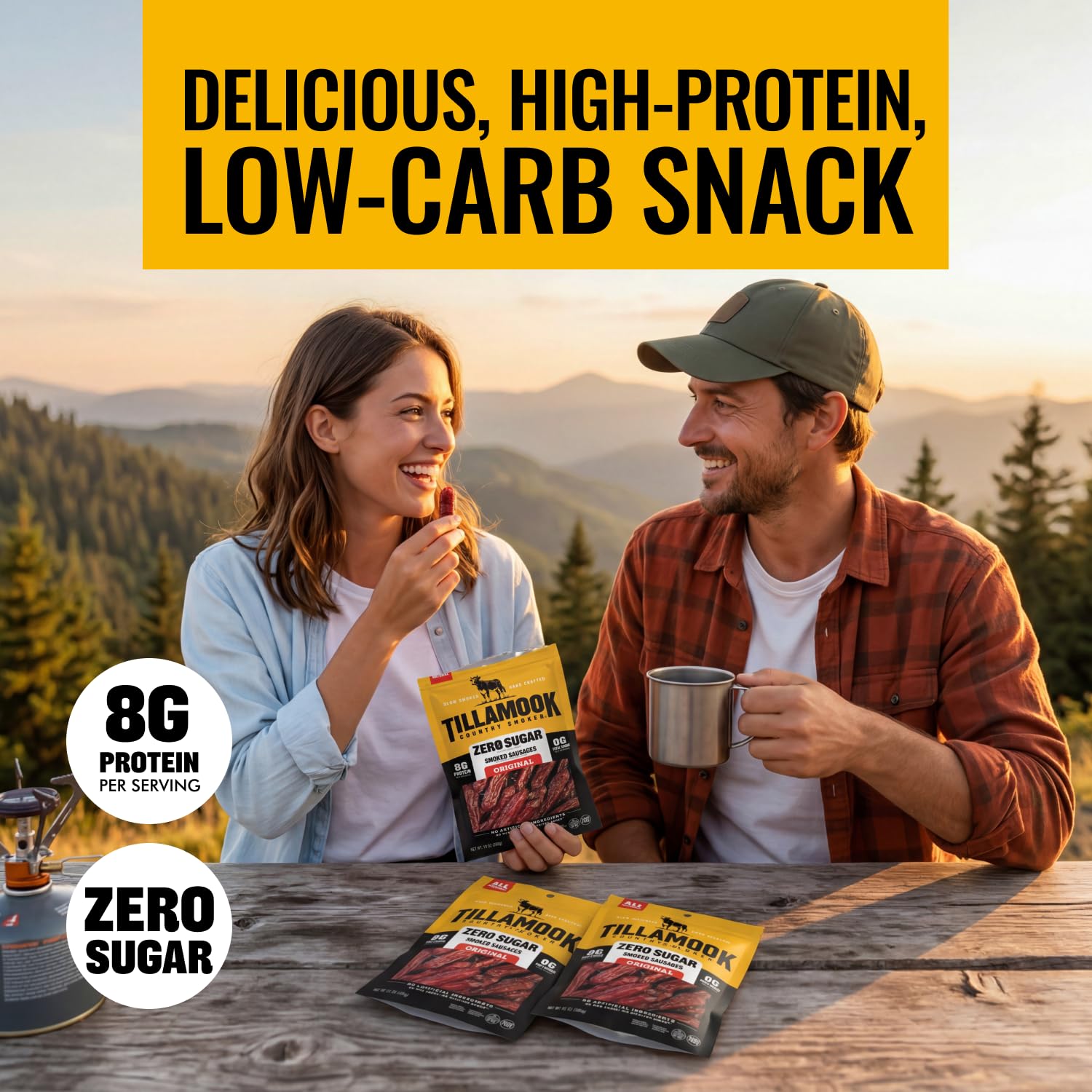 Tillamook Country Smoker Zero Sugar Spicy Jalapeno Smoked Sausages, 10 Oz, 9g Protein, Real Hardwood Slow Smoked High Protein, Low Carb Meat Sticks