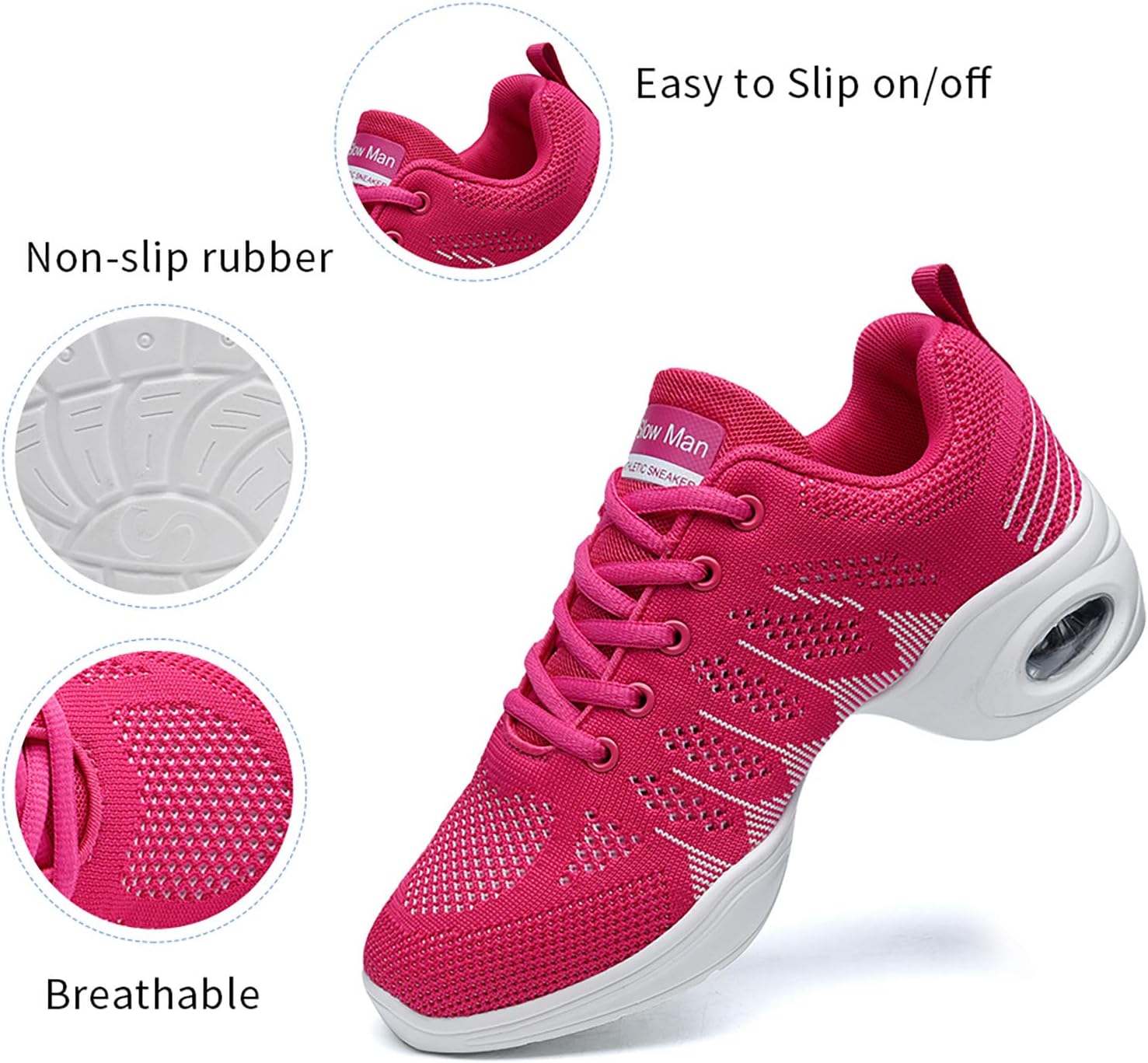 Slow Man Women's Jazz Shoes Lace-up Sneakers - Breathable Air Cushion Lady Split Sole Athletic Walking Dance Shoes Platform