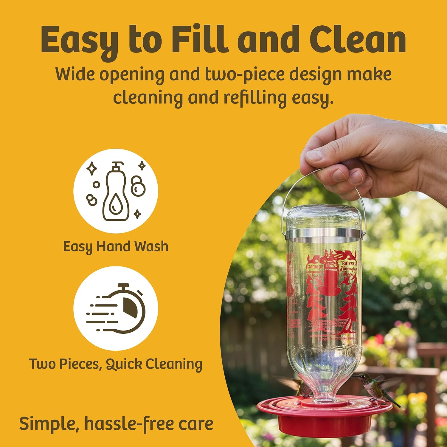 Birds Choice Best-1 Hummingbird Feeder | 32oz Nectar Capacity | Clear | Wide-Mouth Bottle for Easy Filling and Cleaning, Multiple Feeding Ports