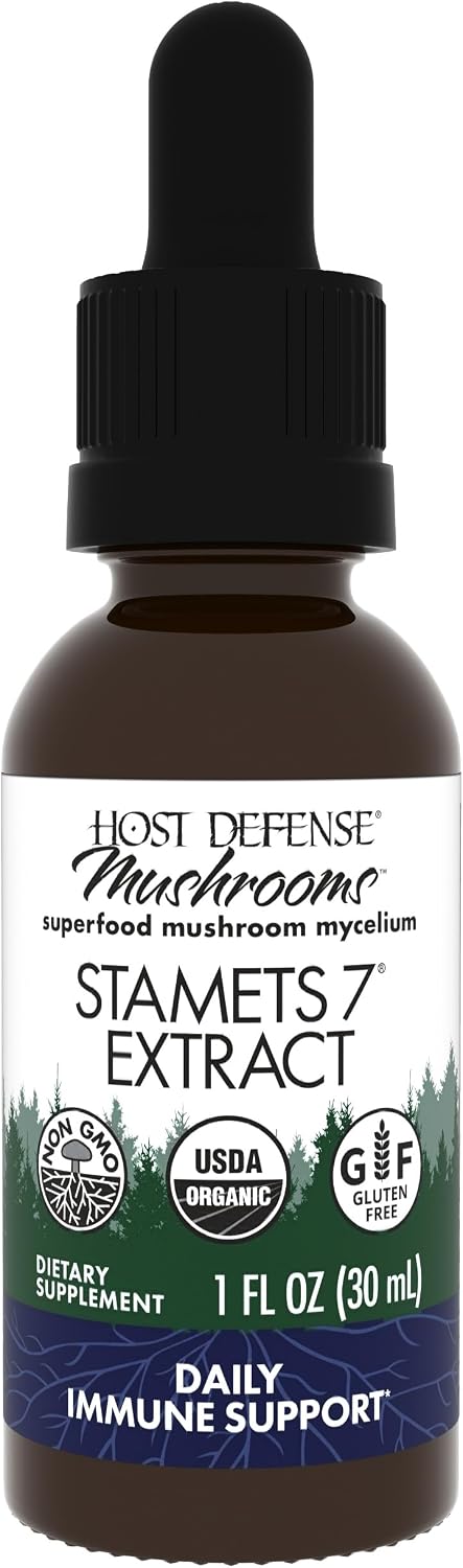 Host Defense Stamets 7 Extract - 7 Species Blend - Mushroom Supplement for Immune Support with Royal Sun Blazei, Cordyceps, Reishi, Maitake, Lion's Mane, Chaga & Mesima - 2 fl oz (60 Servings)*