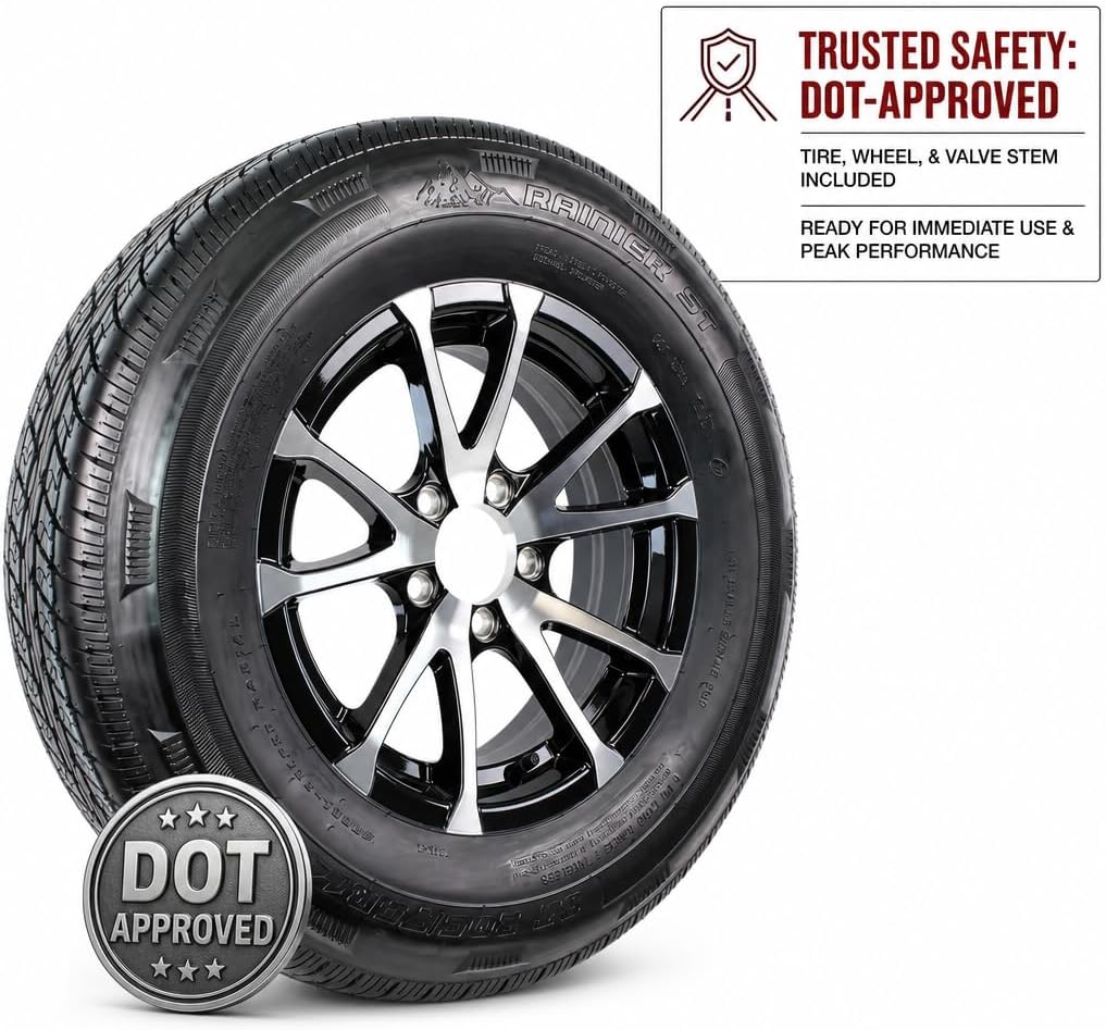eCustomrim 2-Pack Radial Trailer Tire Rim Assembly ST205/75R15 5 Lug Black | 15 Inch Load Range D 8 Ply Tire With Curb Guard